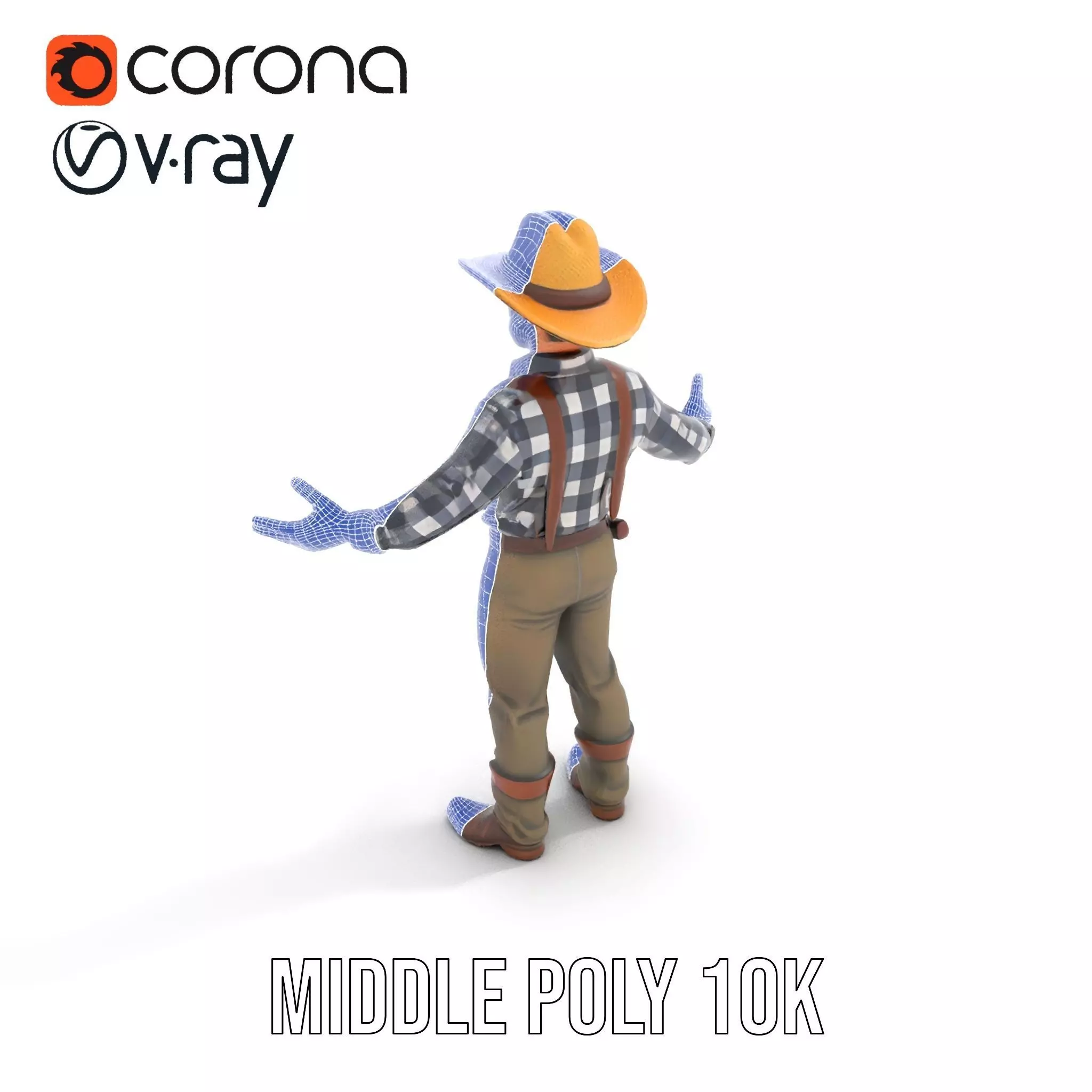 Cowboy Character Rigged and Animated Model Low-poly 3D model_15