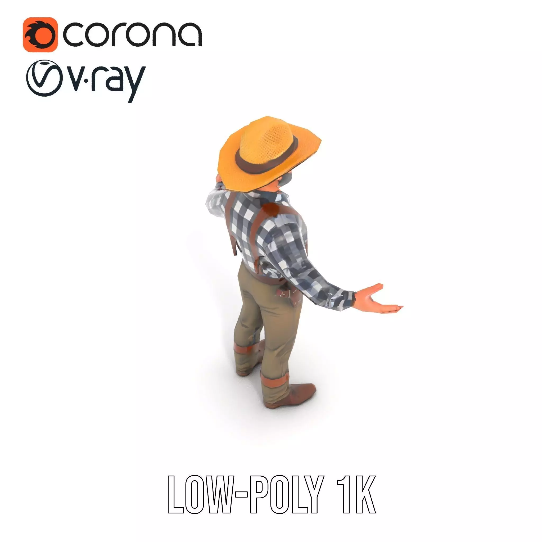 Cowboy Character Rigged and Animated Model Low-poly 3D model_25
