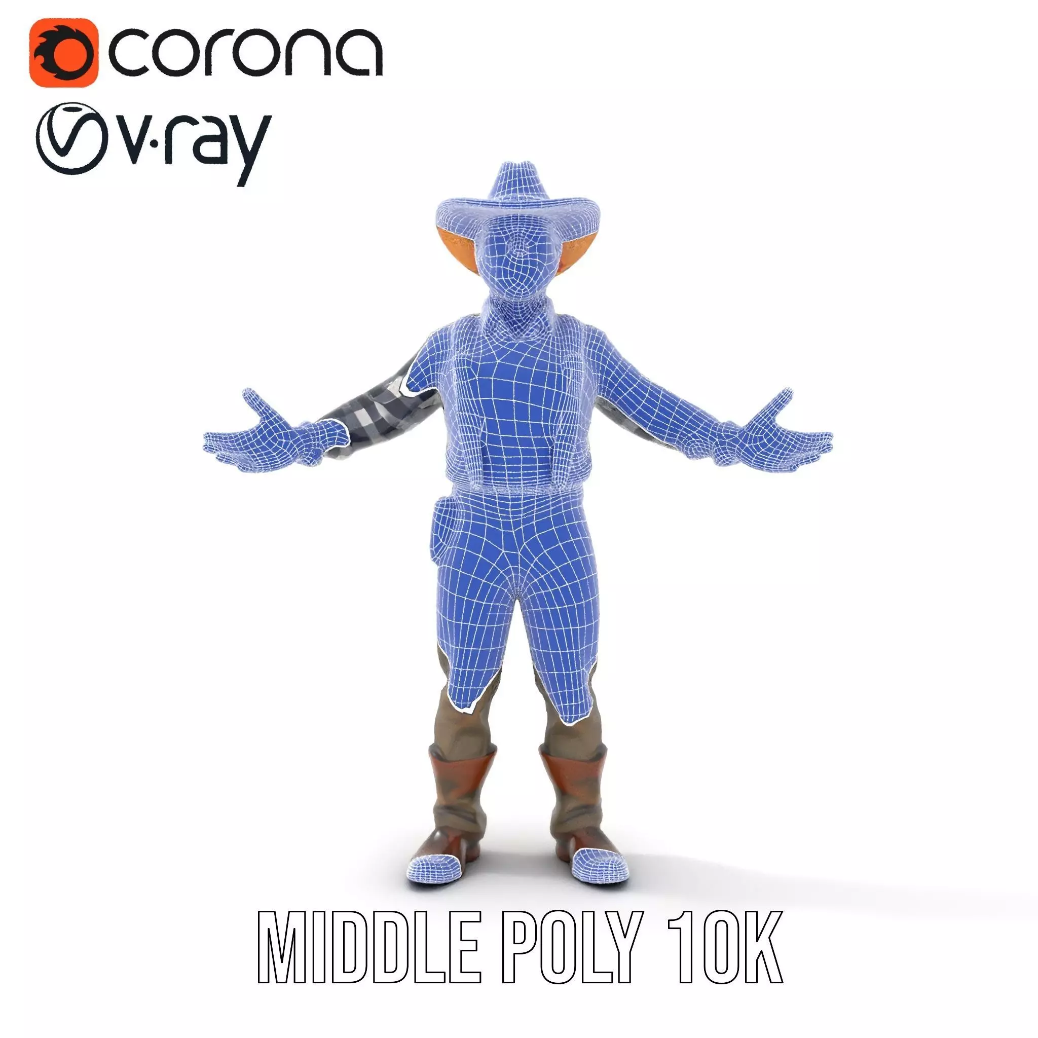 Cowboy Character Rigged and Animated Model Low-poly 3D model_24