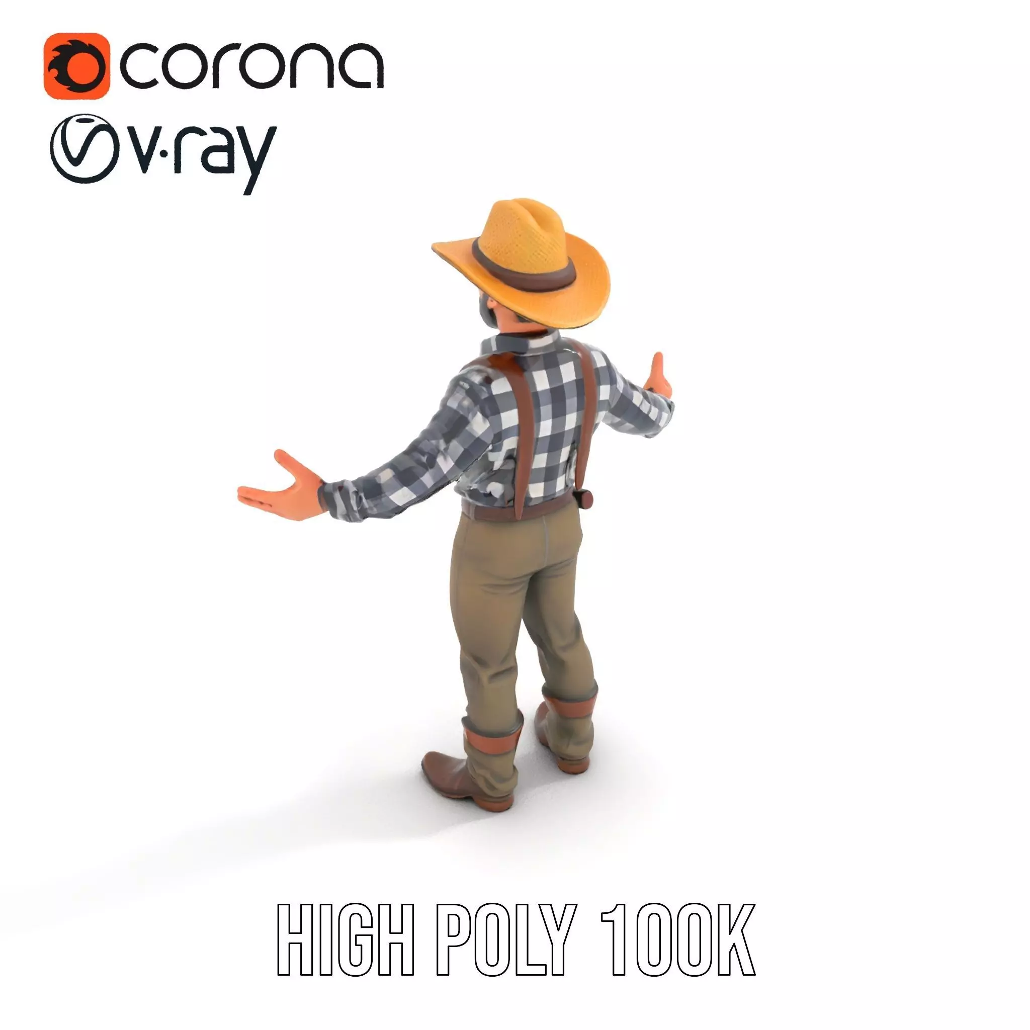 Cowboy Character Rigged and Animated Model Low-poly 3D model_17