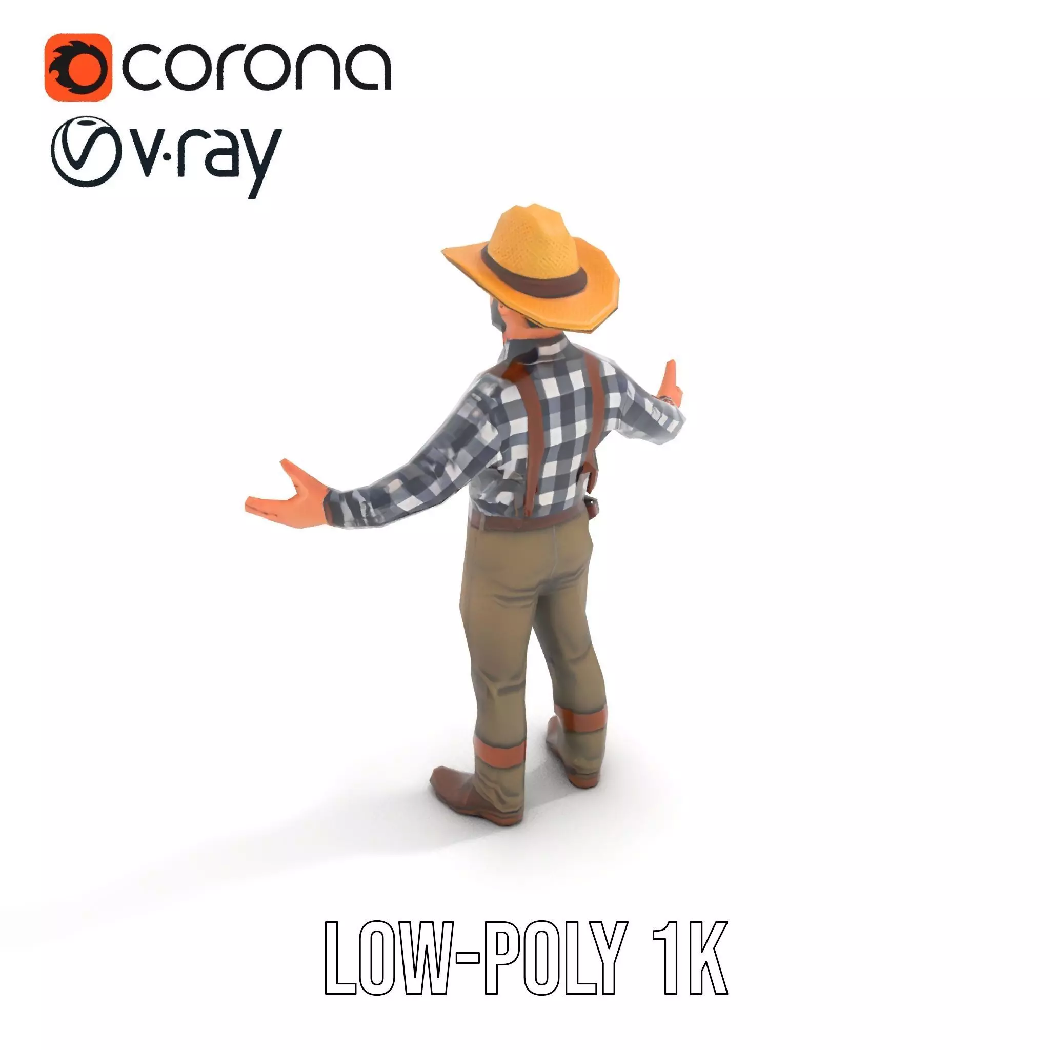 Cowboy Character Rigged and Animated Model Low-poly 3D model_16