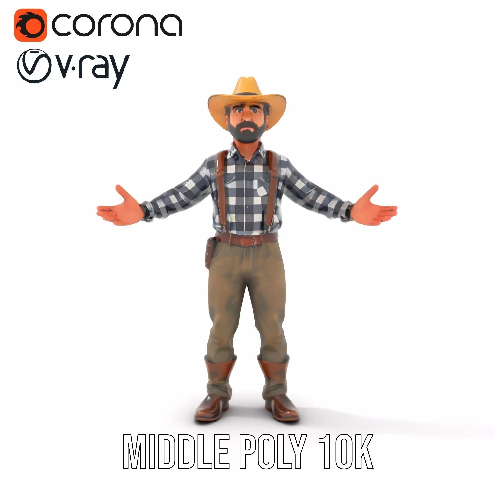 Cowboy Character Rigged and Animated Model Low-poly 3D model_34