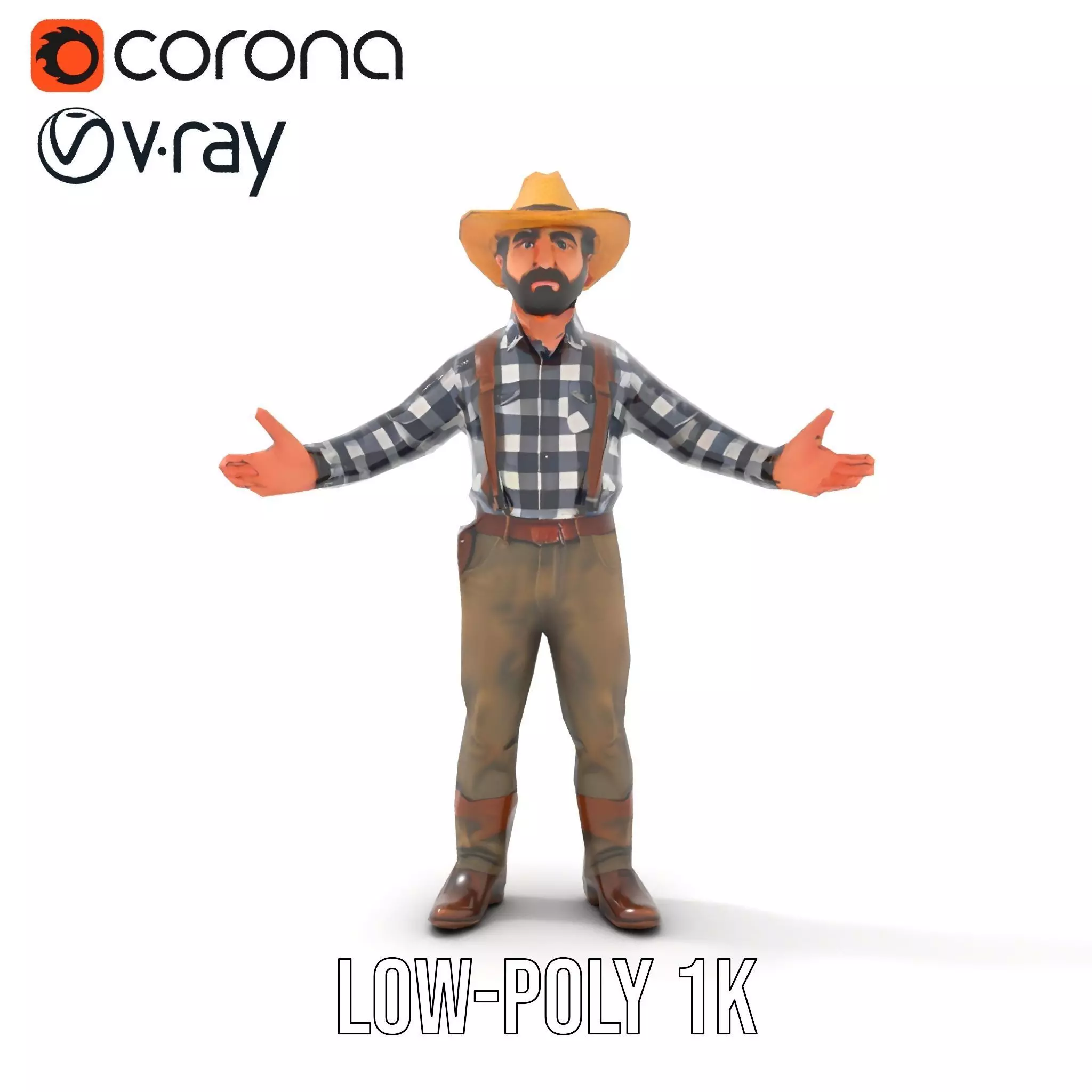 Cowboy Character Rigged and Animated Model Low-poly 3D model_22