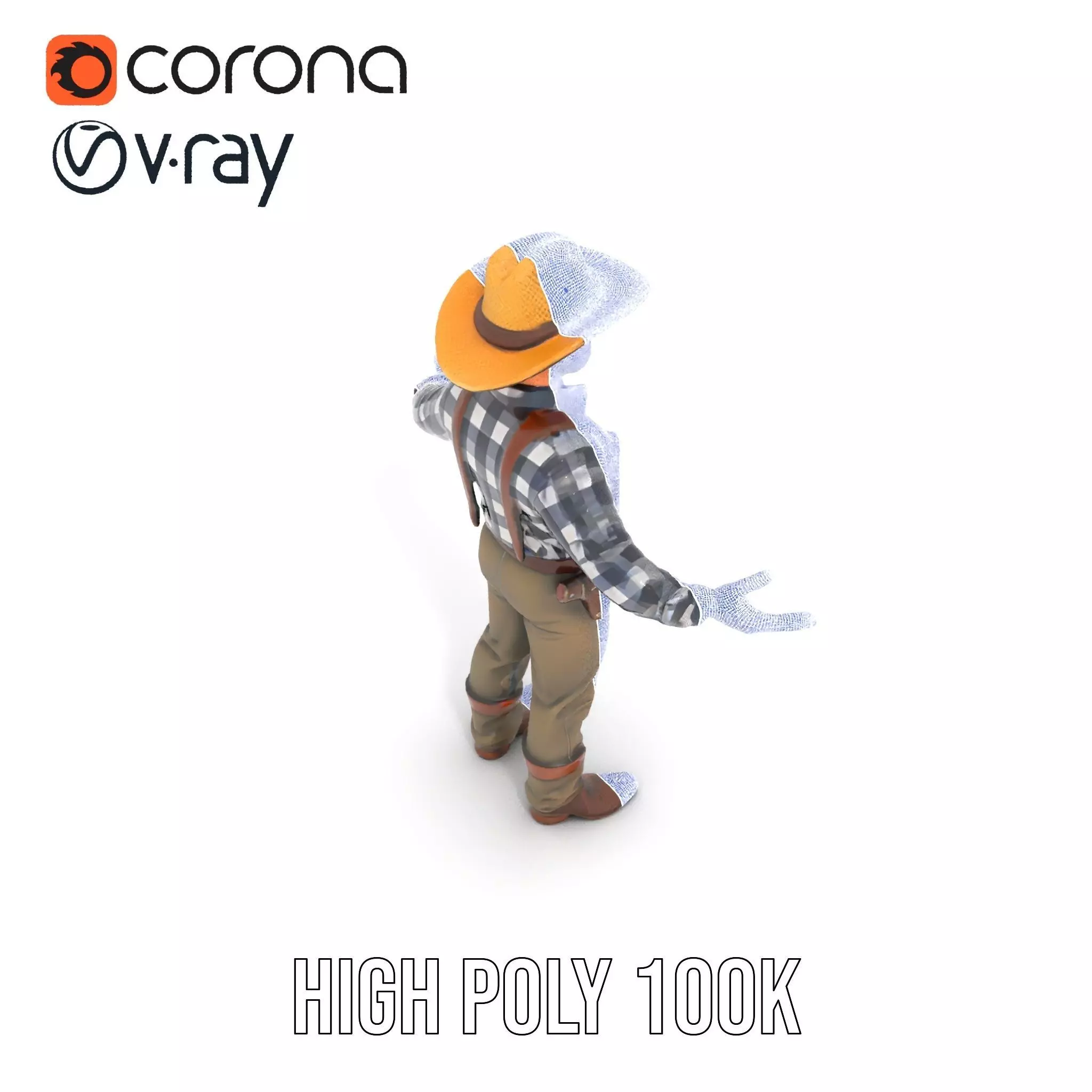 Cowboy Character Rigged and Animated Model Low-poly 3D model_33