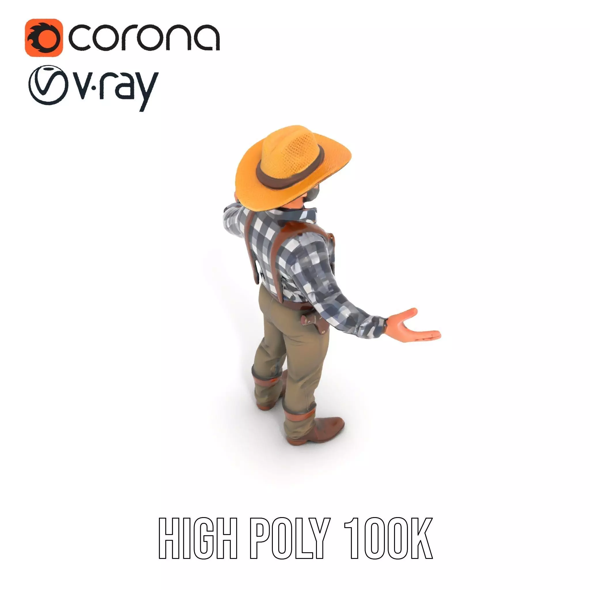 Cowboy Character Rigged and Animated Model Low-poly 3D model_23