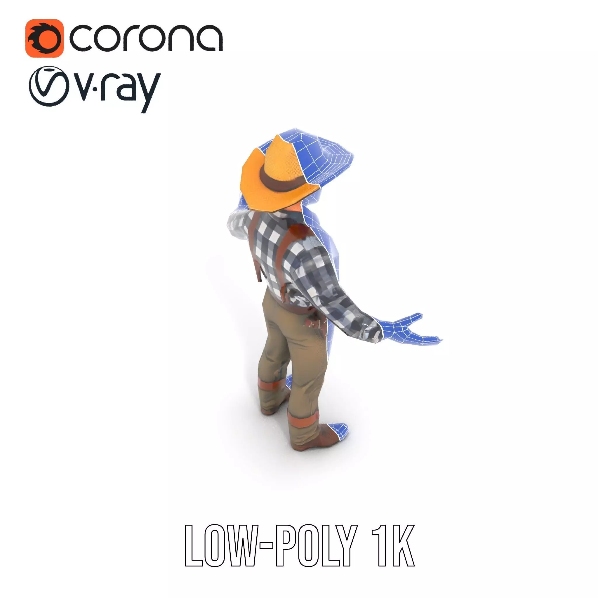Cowboy Character Rigged and Animated Model Low-poly 3D model_11