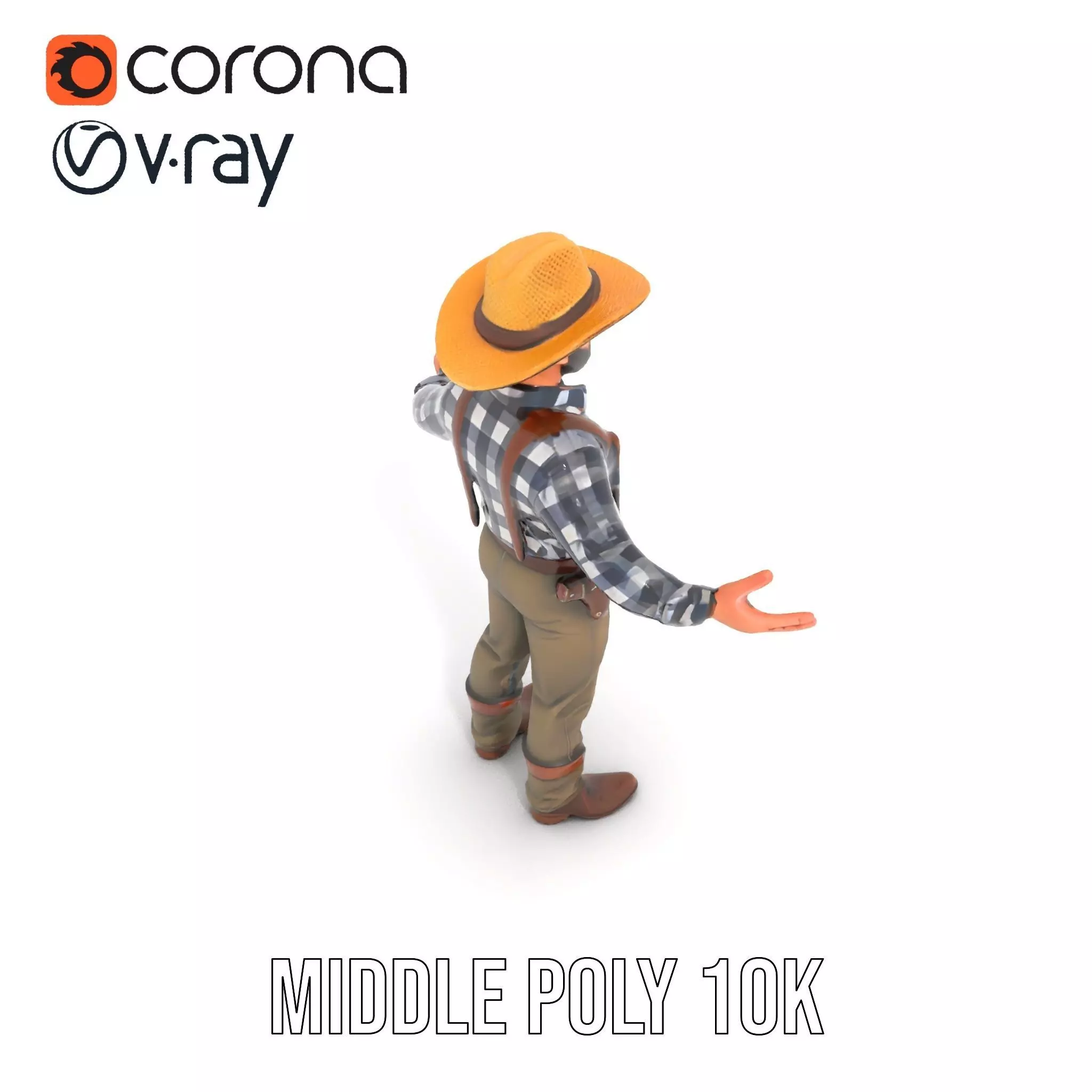 Cowboy Character Rigged and Animated Model Low-poly 3D model_18