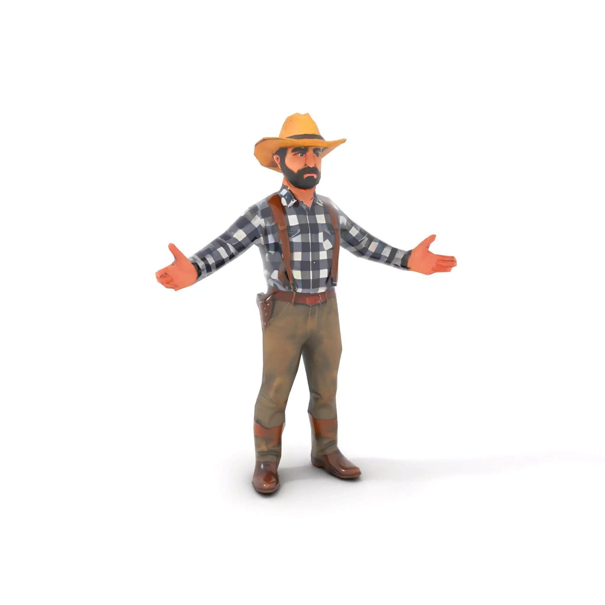 Cowboy Character Rigged and Animated Model Low-poly 3D model_7