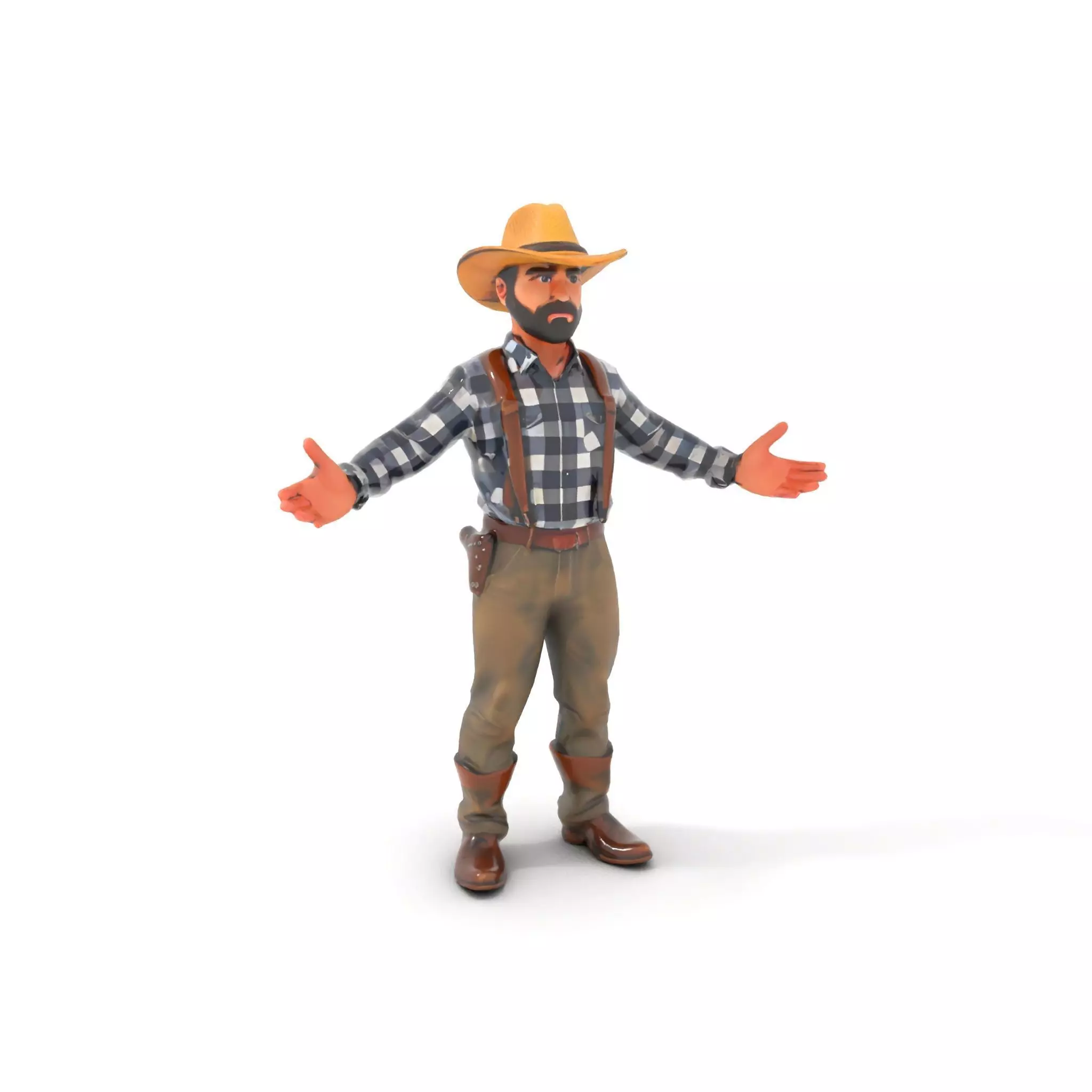 Cowboy Character Rigged and Animated Model Low-poly 3D model_10