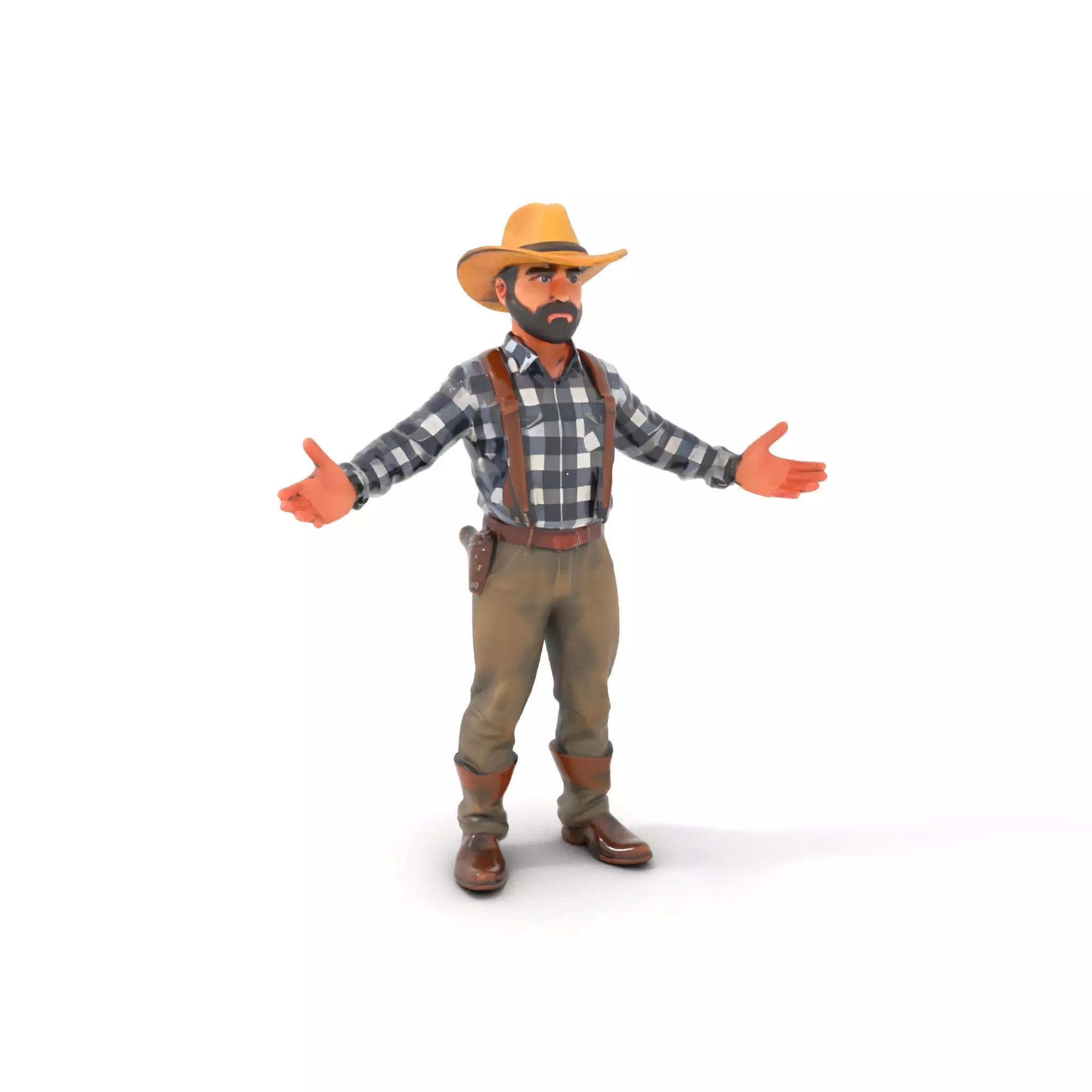 Cowboy Character Rigged and Animated Model Low-poly 3D model_0