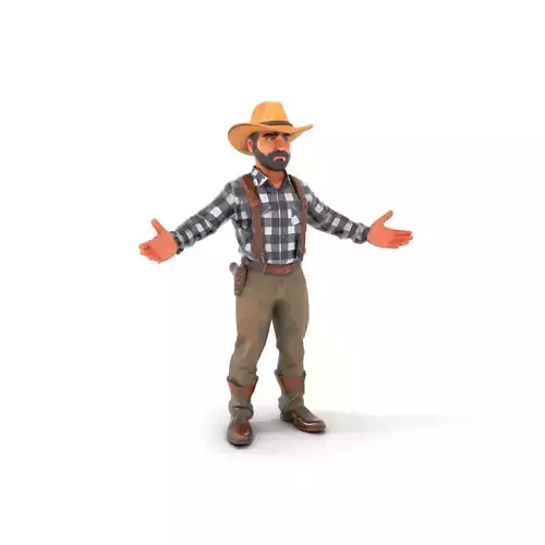 Cowboy Character Rigged and Animated Model Low-poly 3D model
