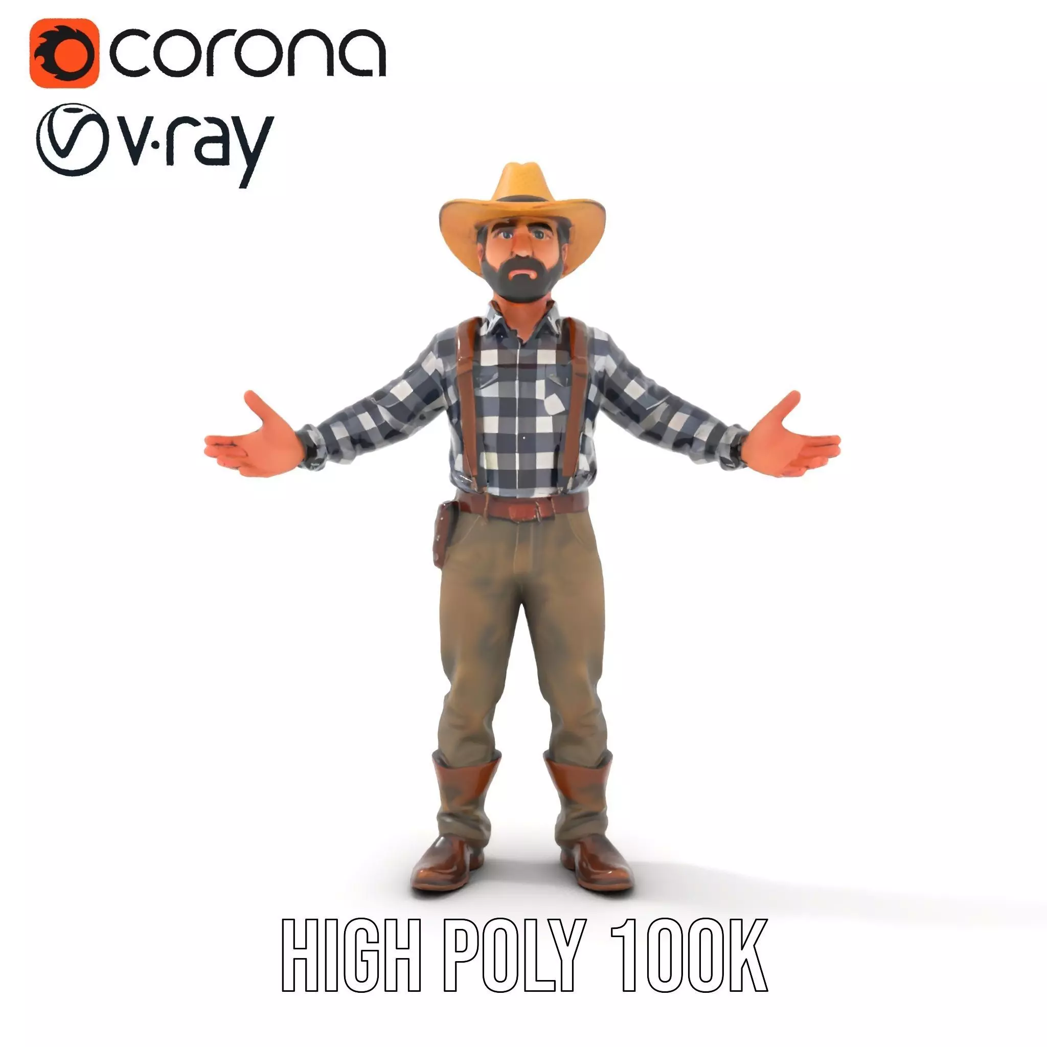 Cowboy Character Rigged and Animated Model Low-poly 3D model_20