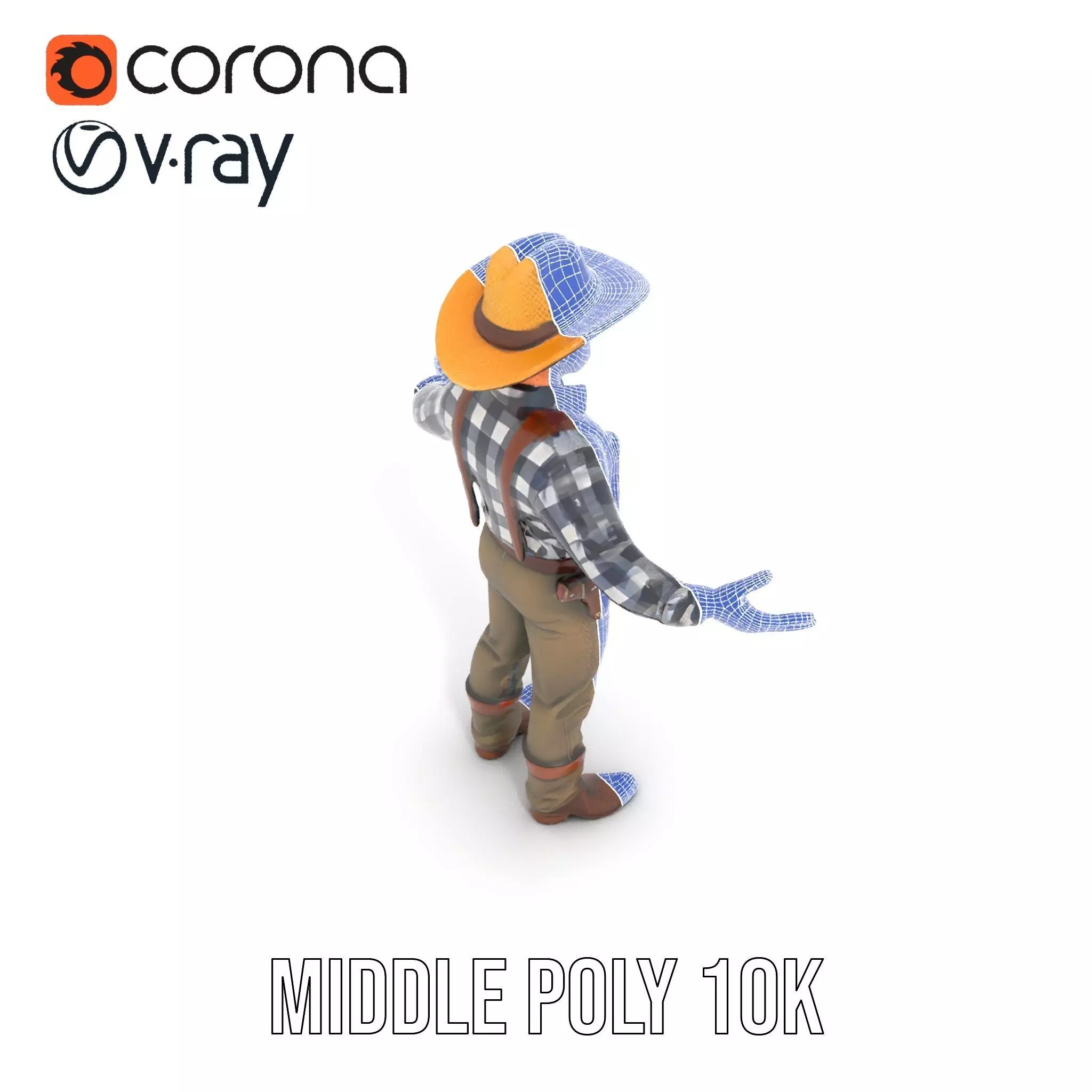 Cowboy Character Rigged and Animated Model Low-poly 3D model_26