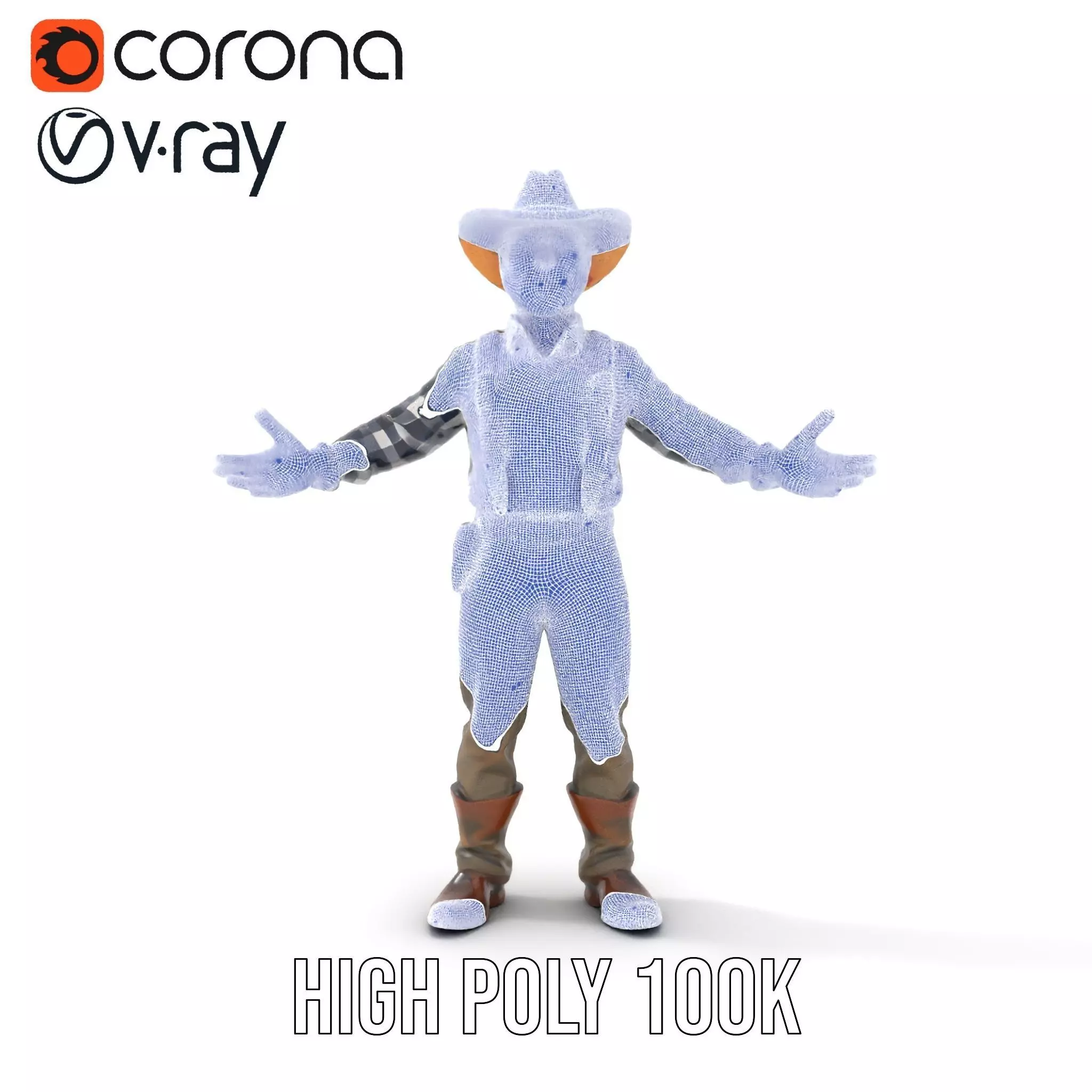 Cowboy Character Rigged and Animated Model Low-poly 3D model_28