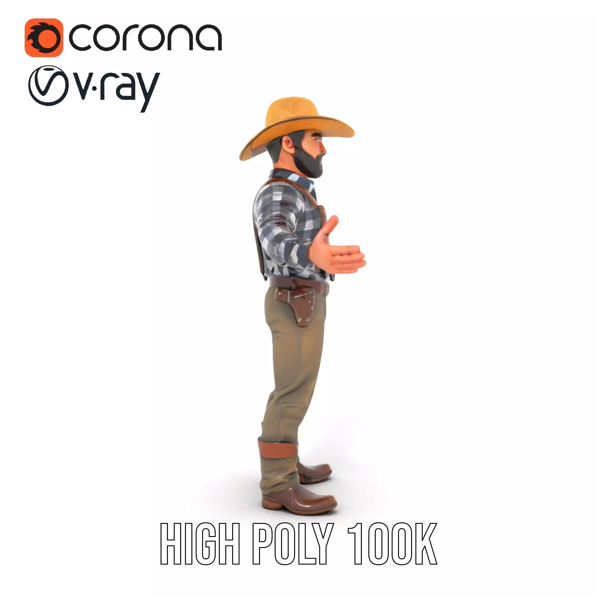 Cowboy Character Rigged and Animated Model Low-poly 3D model_31