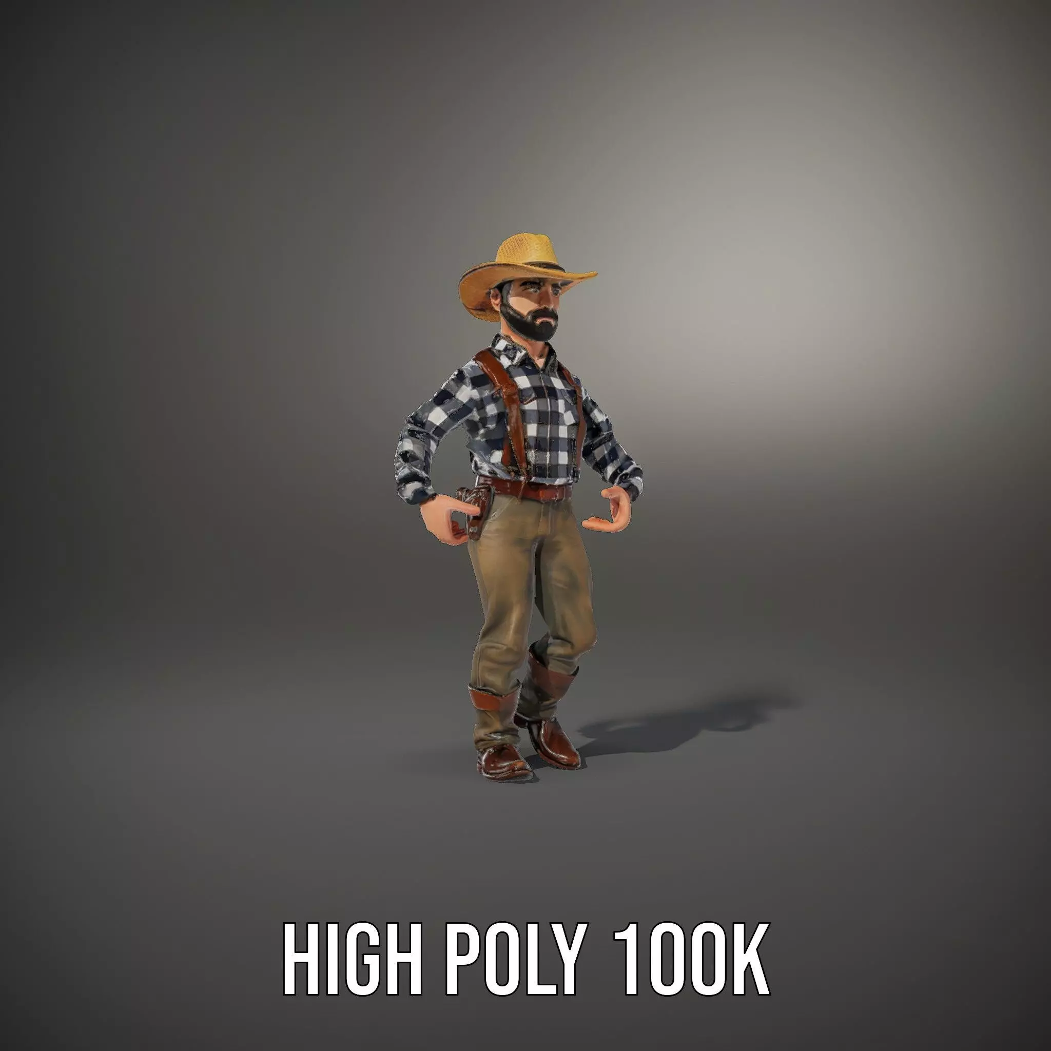 Cowboy Character Rigged and Animated Model Low-poly 3D model_8