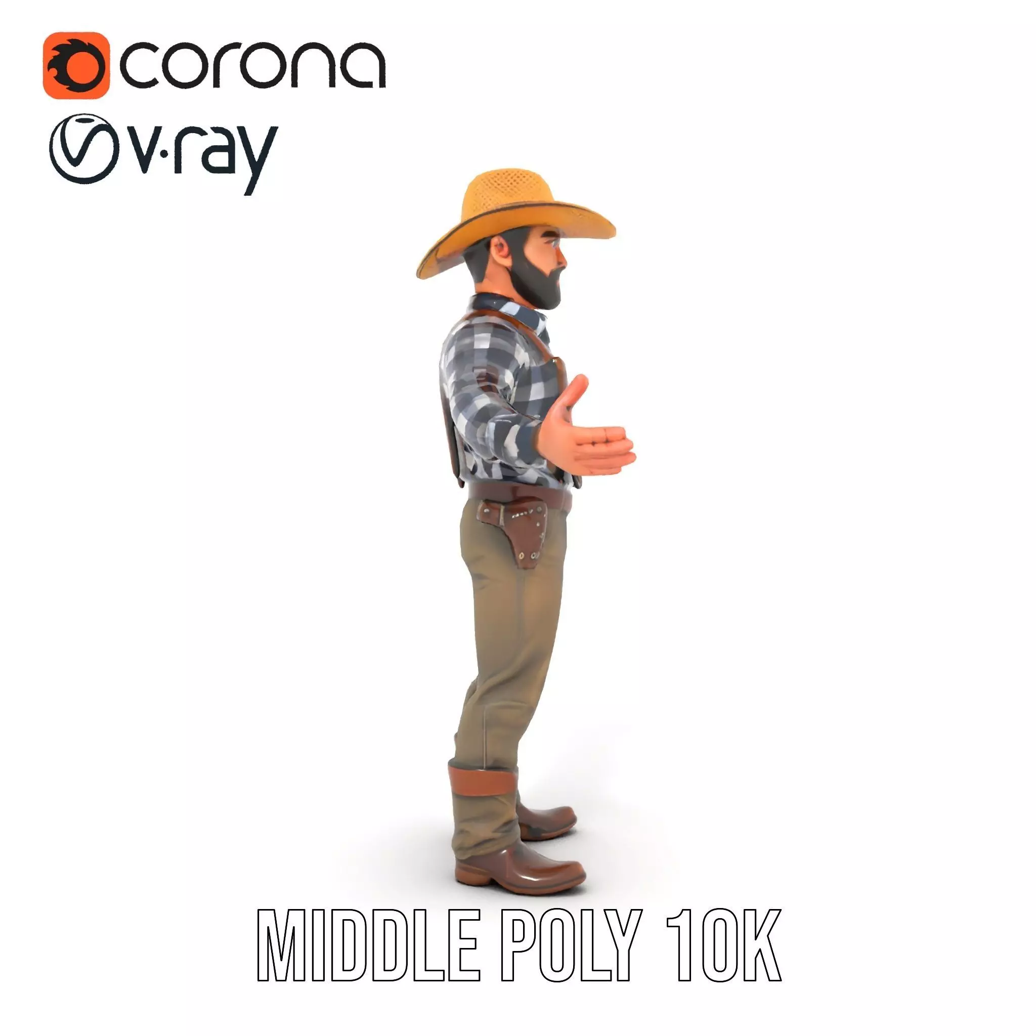 Cowboy Character Rigged and Animated Model Low-poly 3D model_21
