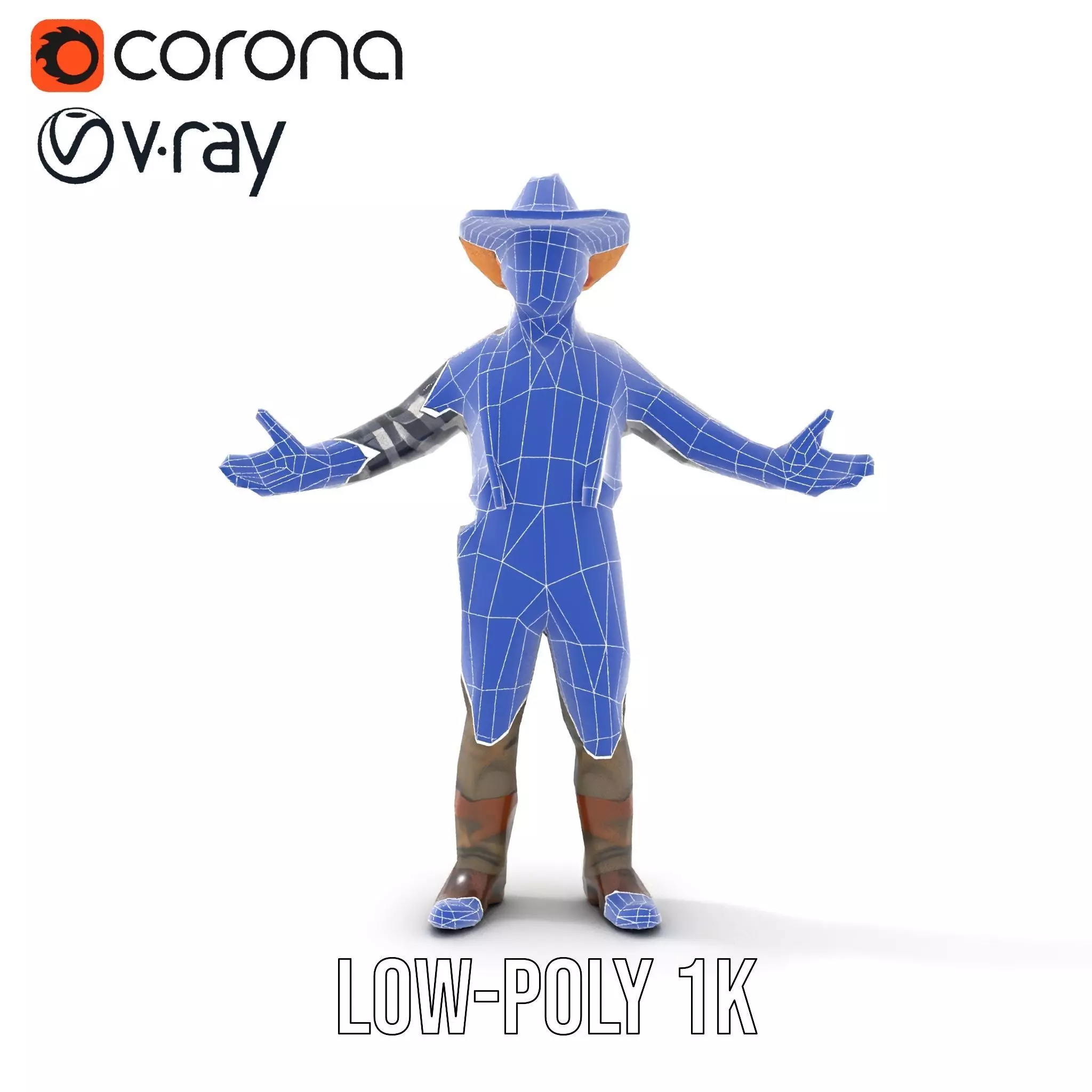 Cowboy Character Rigged and Animated Model Low-poly 3D model_30