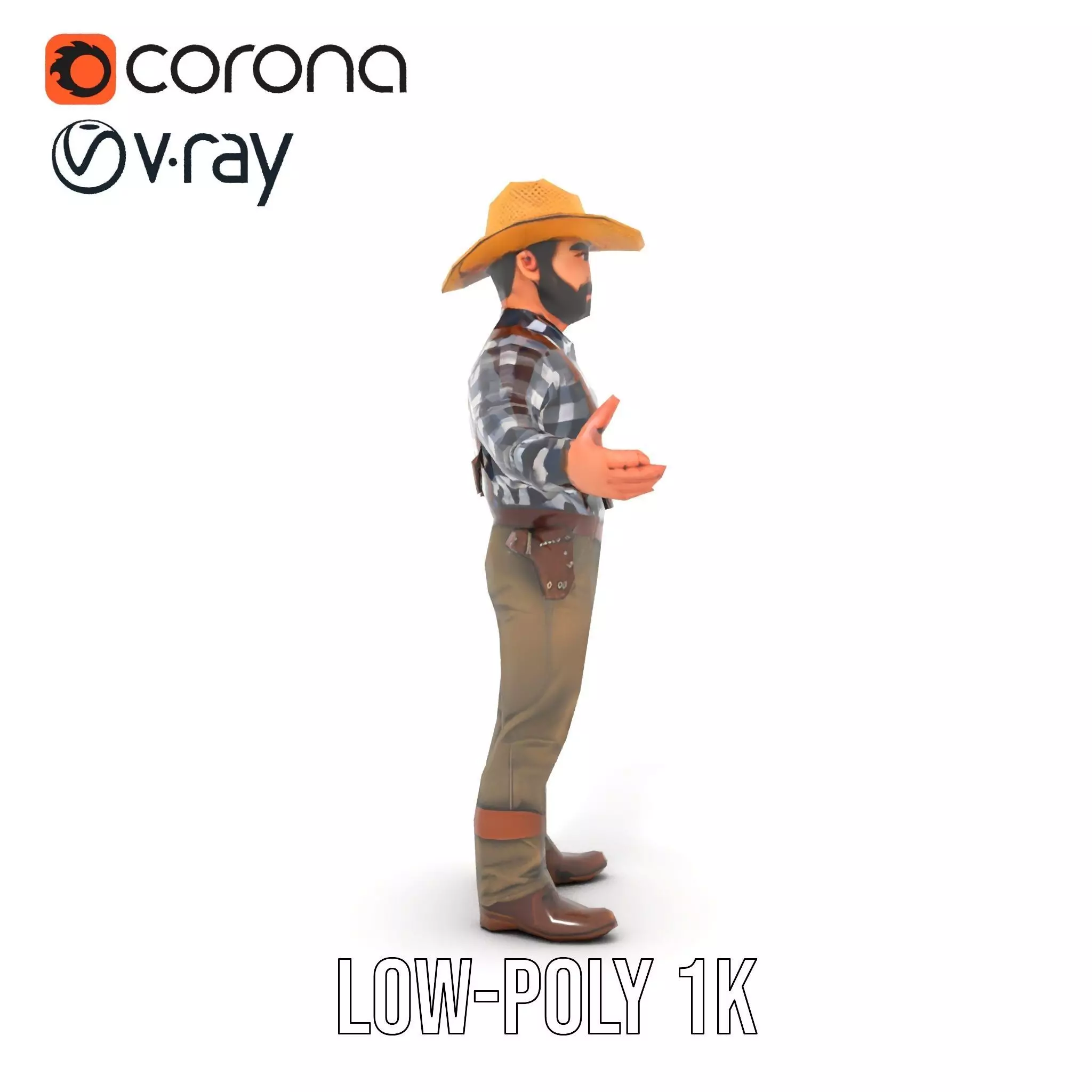 Cowboy Character Rigged and Animated Model Low-poly 3D model_9