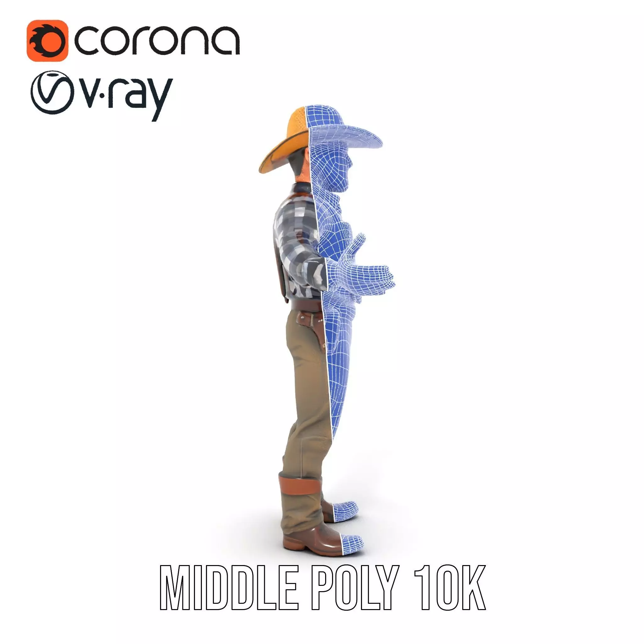 Cowboy Character Rigged and Animated Model Low-poly 3D model_32