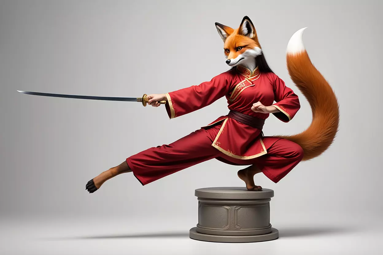 1645Color 3D Model of a Fox Woman Practicing Kung Fu 3D print model_0
