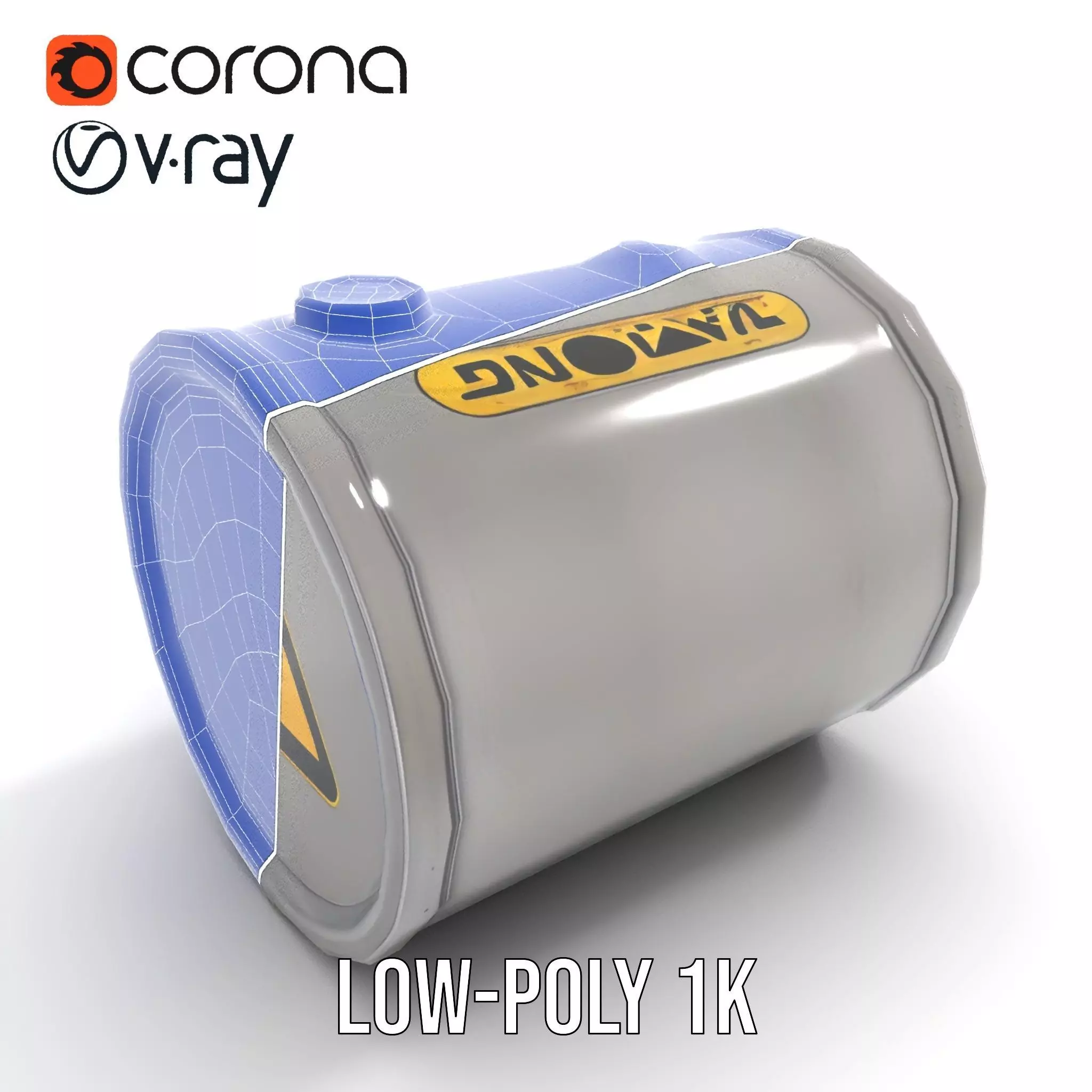 Radioactive Barrel Model Pack with Caution Label Low-poly 3D model_15