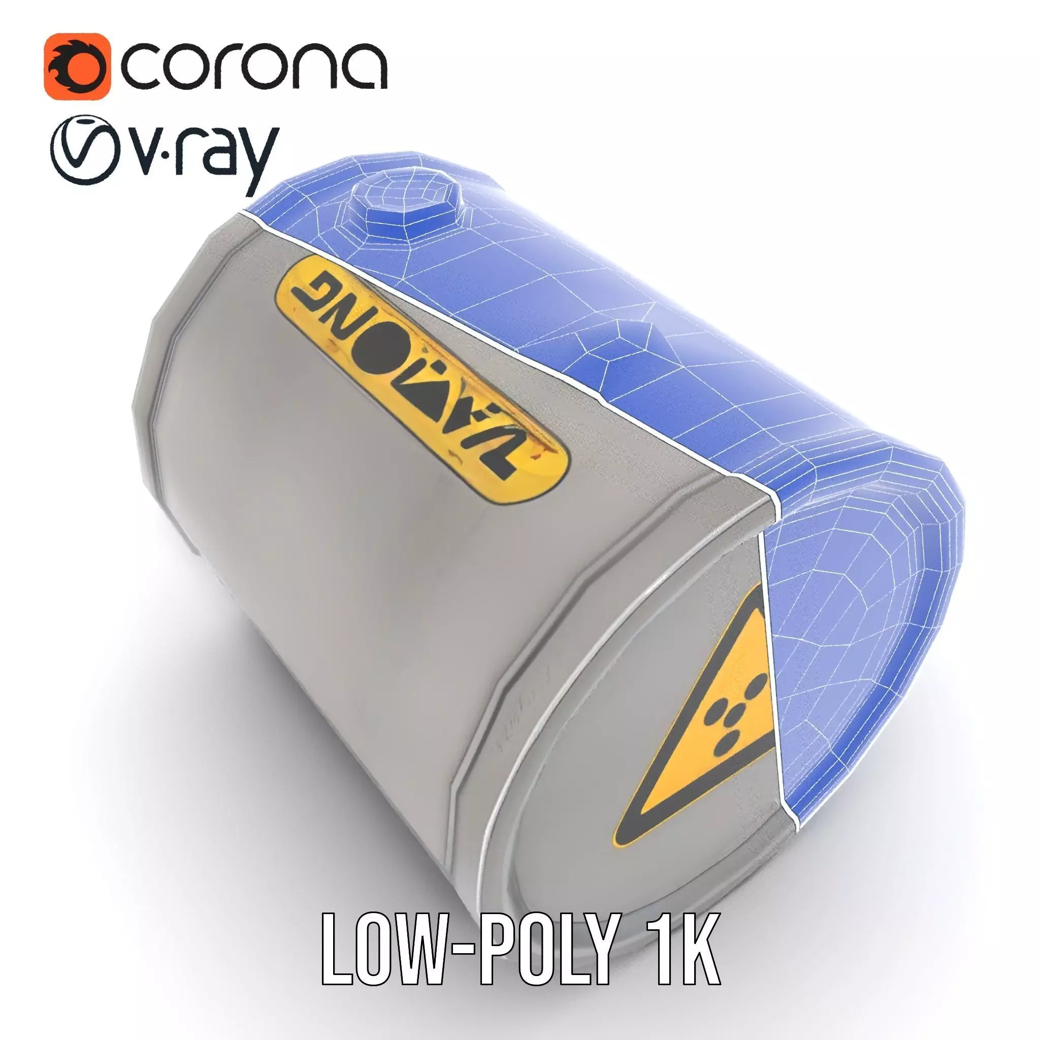 Radioactive Barrel Model Pack with Caution Label Low-poly 3D model_18