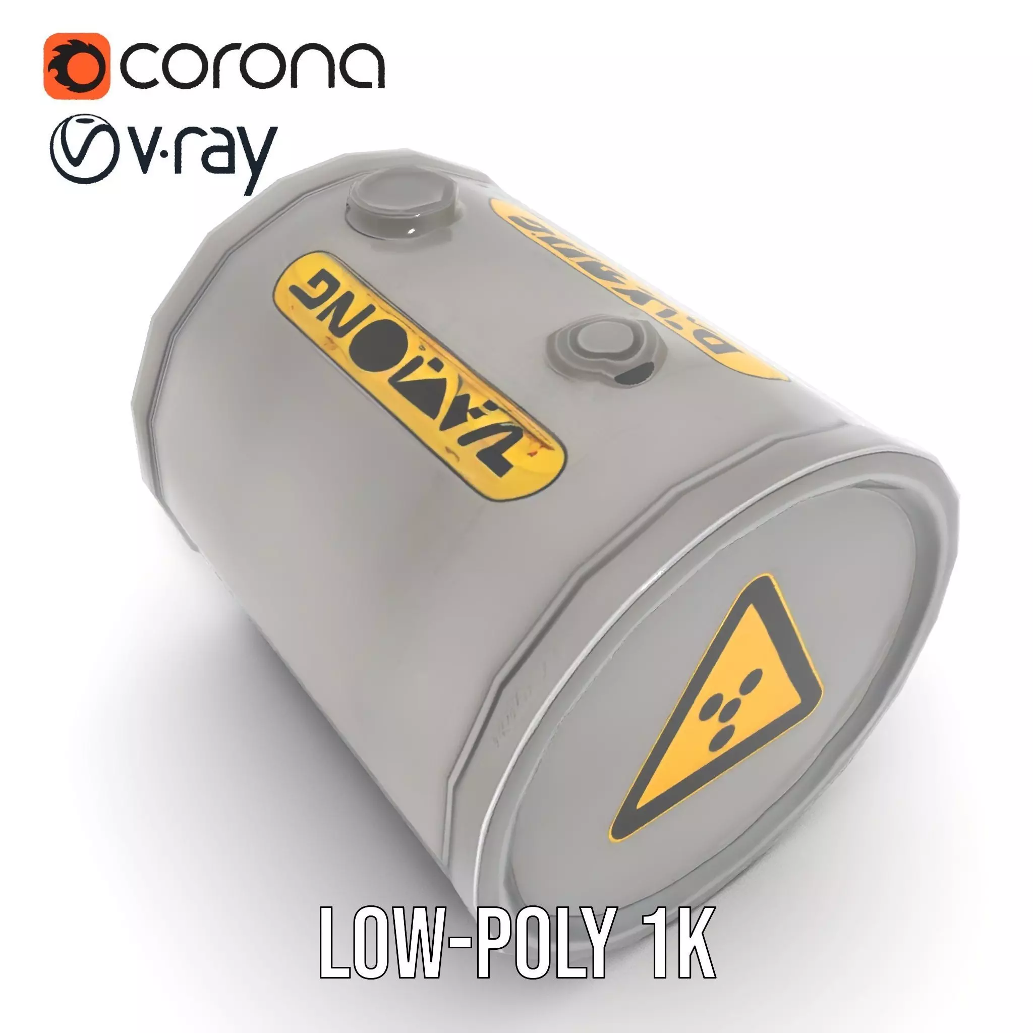 Radioactive Barrel Model Pack with Caution Label Low-poly 3D model_26