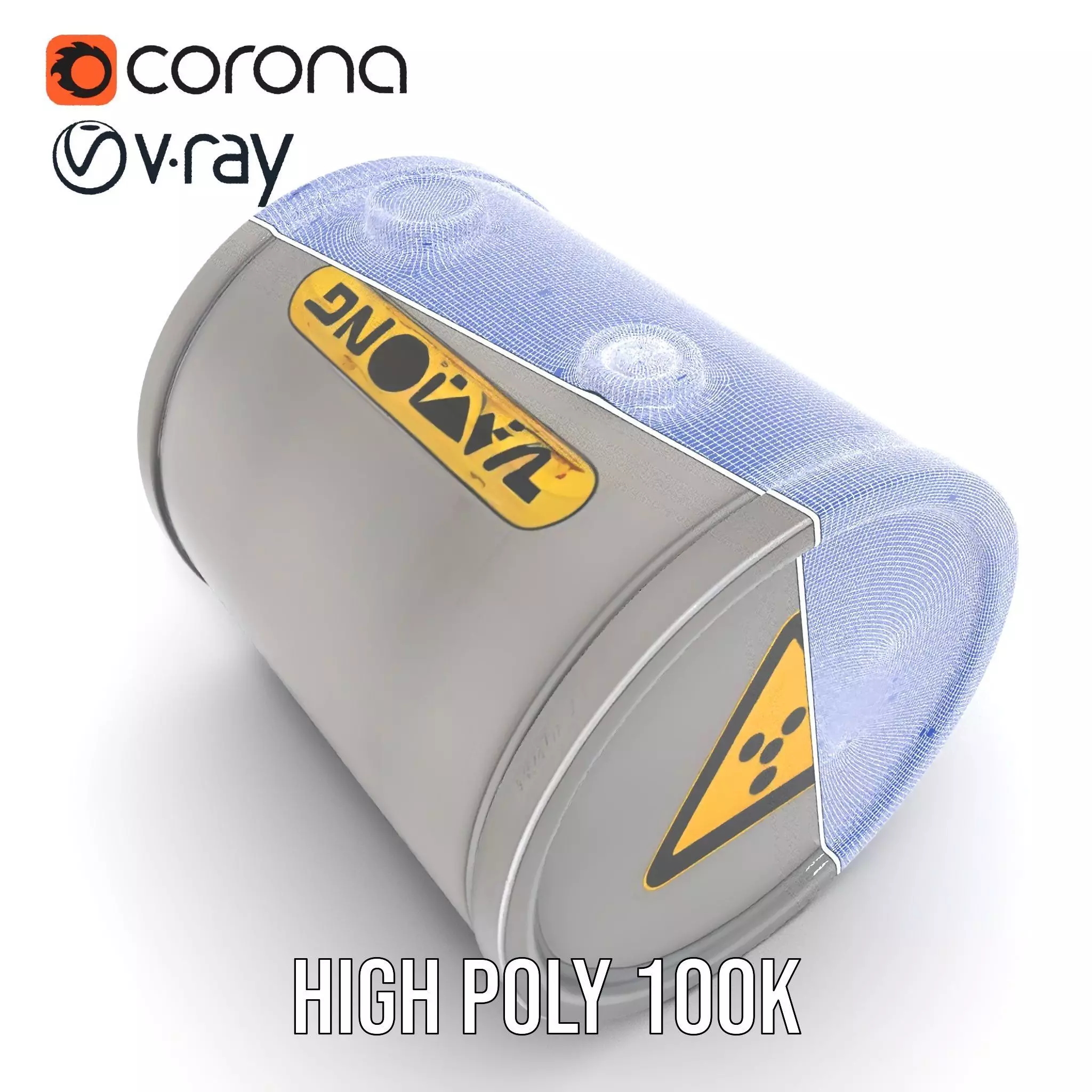Radioactive Barrel Model Pack with Caution Label Low-poly 3D model_33