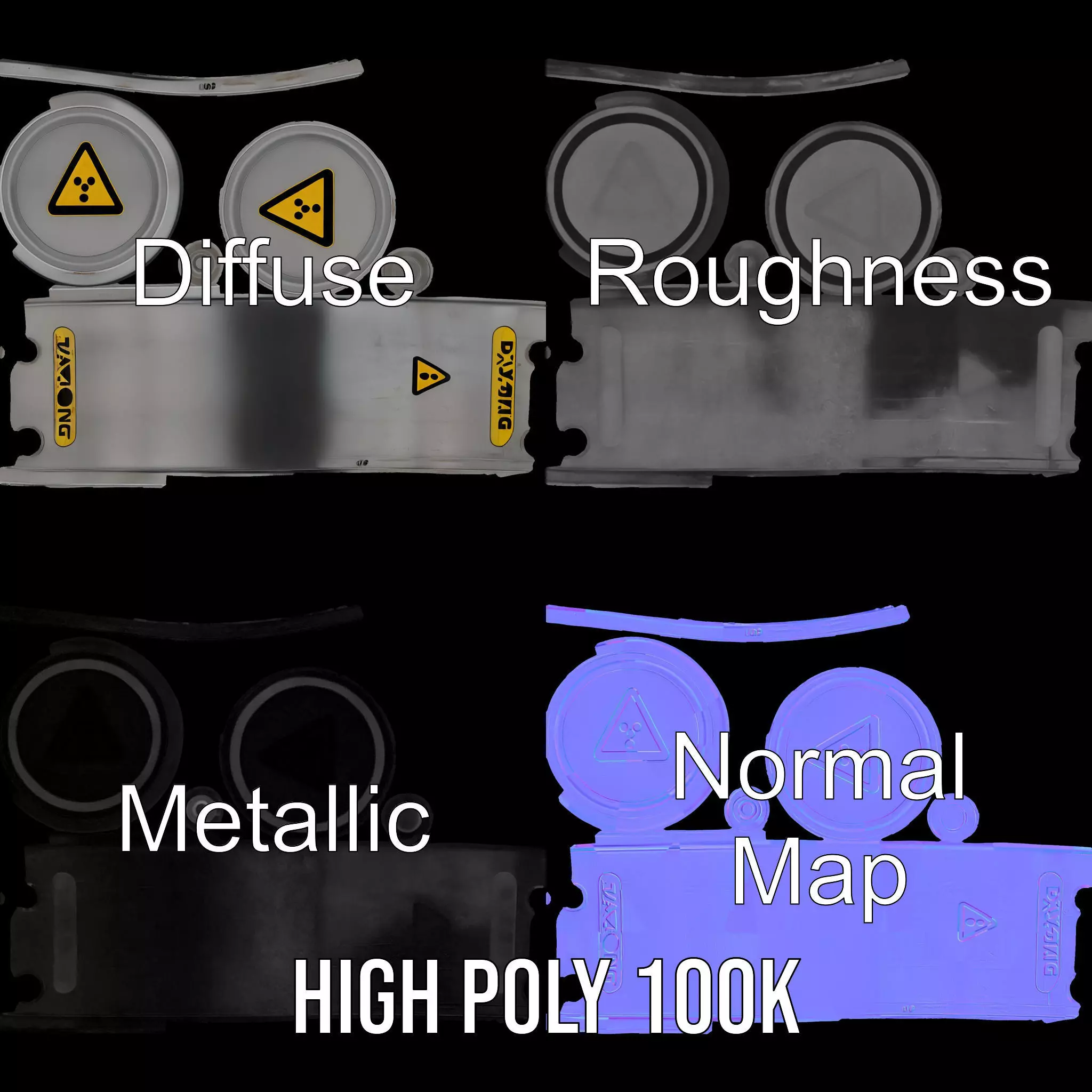 Radioactive Barrel Model Pack with Caution Label Low-poly 3D model_4
