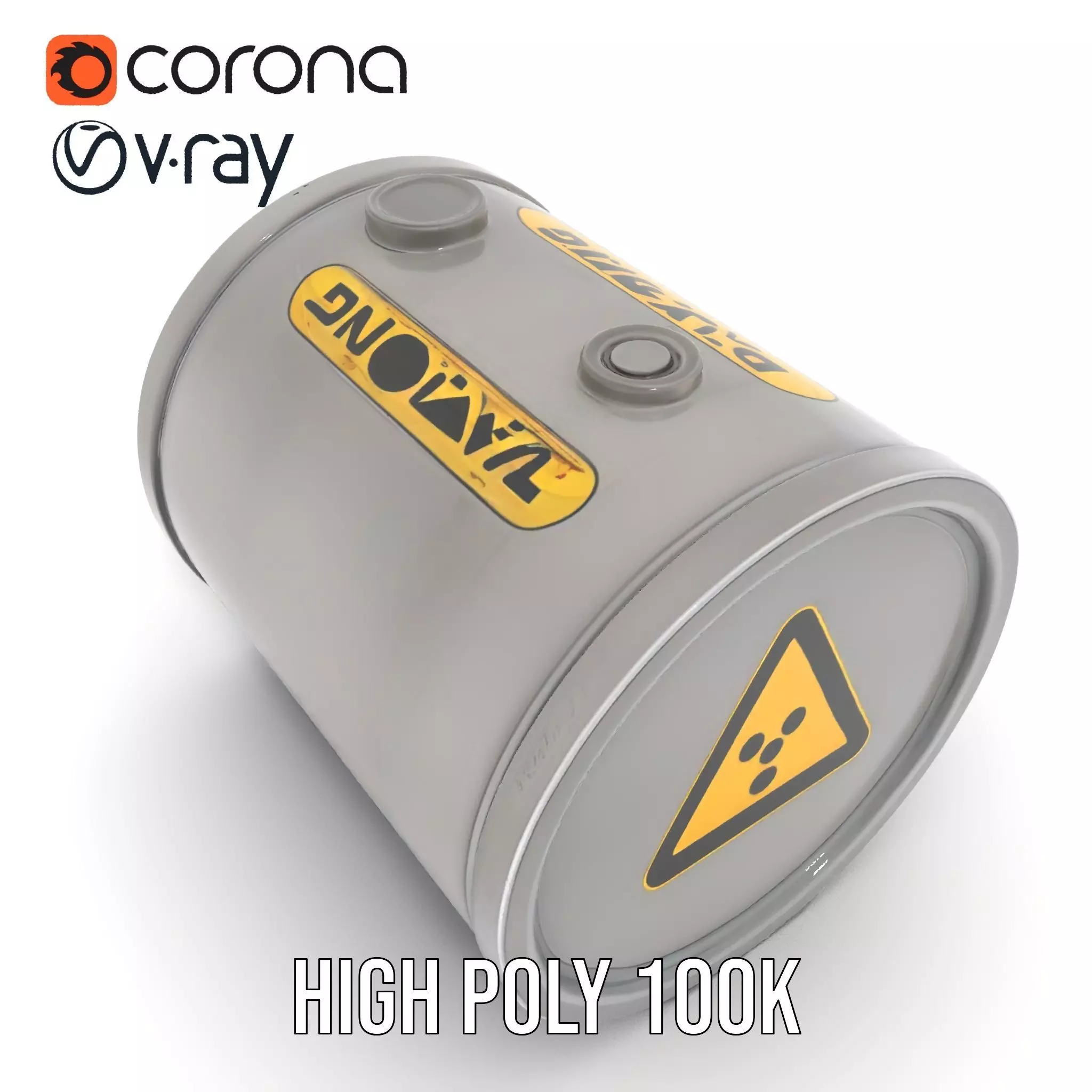 Radioactive Barrel Model Pack with Caution Label Low-poly 3D model_16