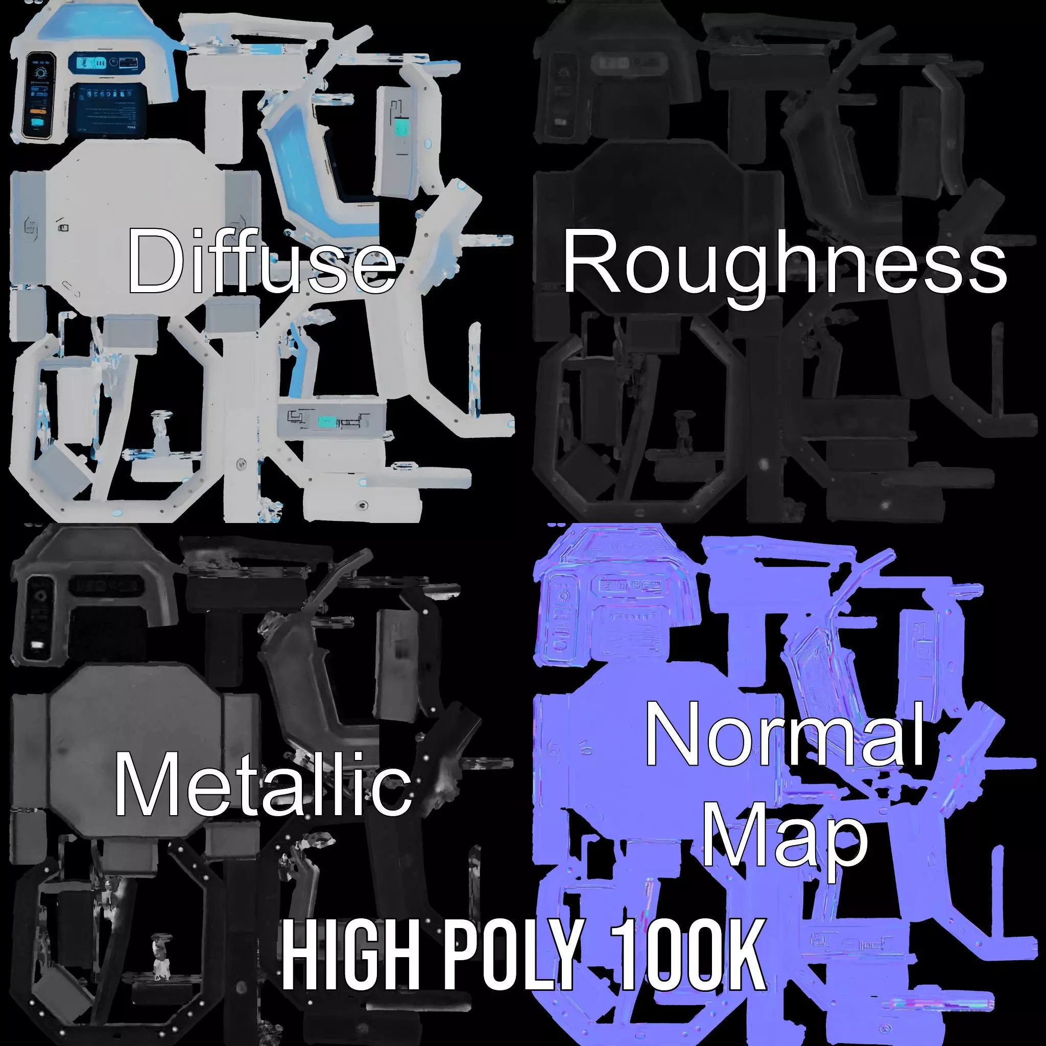 Futuristic Control Panel model pack with interactive display Low-poly 3D model_4