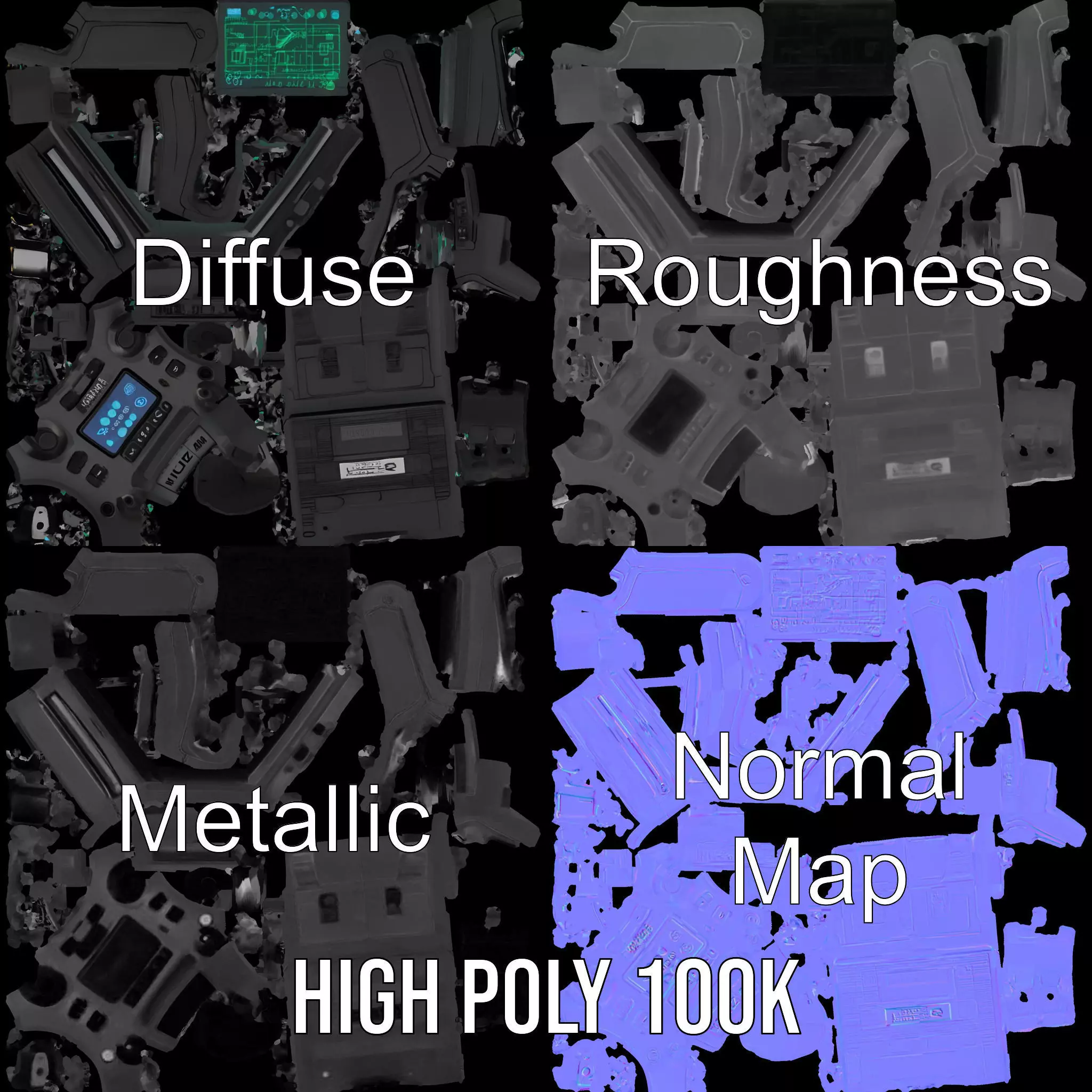 Futuristic Device Model Pack with Interface Display Low-poly 3D model_4