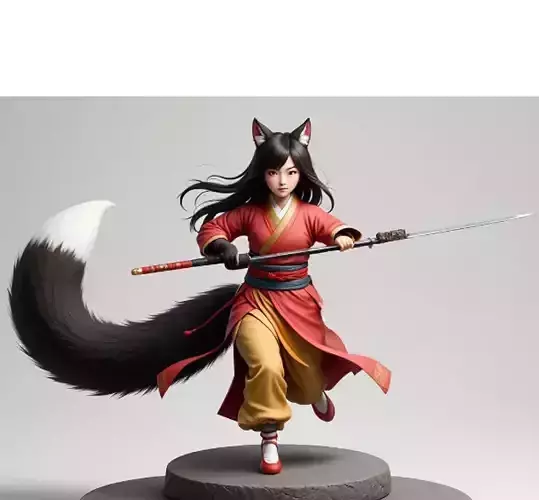 1646Color 3D Model of a Fox Woman Practicing Kung Fu