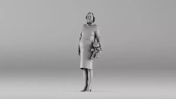 S00092 Pregnant Woman Holding Teddy Bear 3D print model