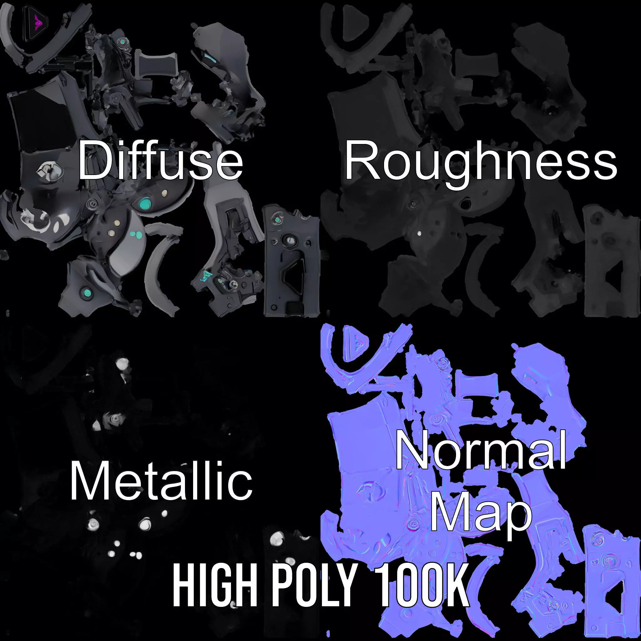 Futuristic Electronic Wristband Model Pack Low-poly 3D model_4