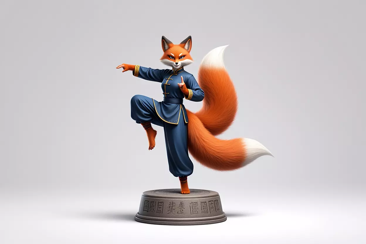 1647Color 3D Model of a Fox-Woman Practicing Kung Fu 3D print model_0