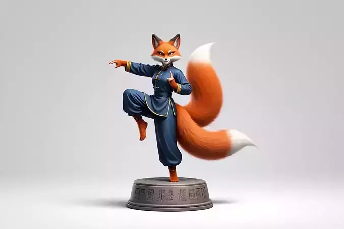 1647Color 3D Model of a Fox-Woman Practicing Kung Fu