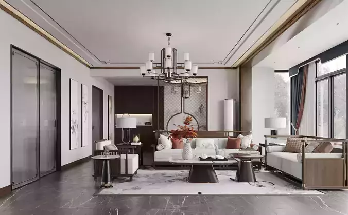 chinese living room dining room interior scenes 03