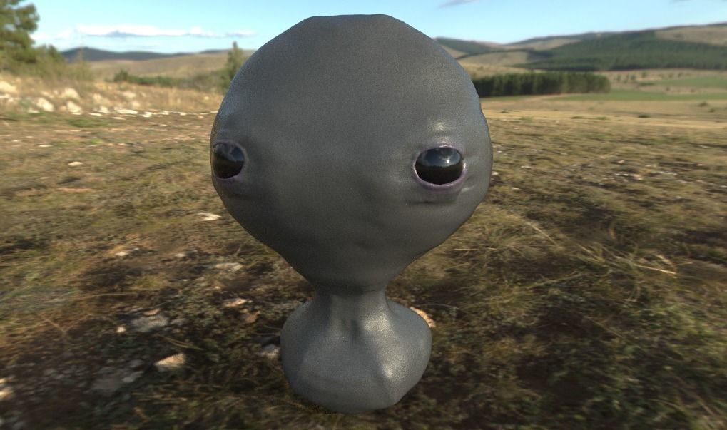 Grey Alien Bust PBR 3D model