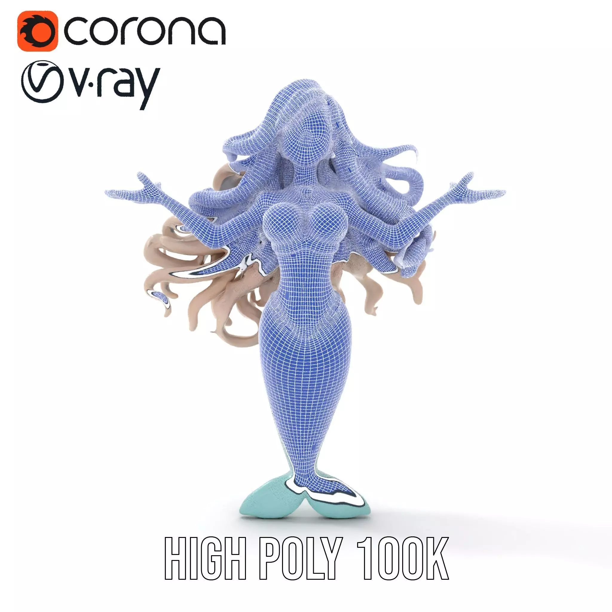 Elegant Mermaid Rigged and Animated Character Model Low-poly 3D model_37