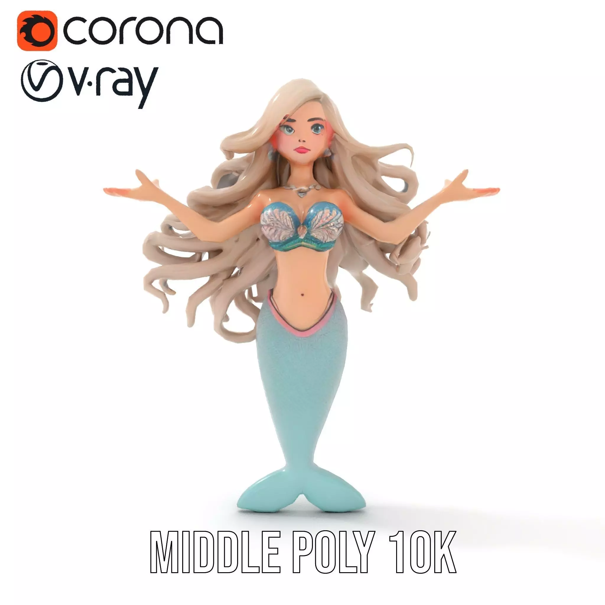 Elegant Mermaid Rigged and Animated Character Model Low-poly 3D model_13