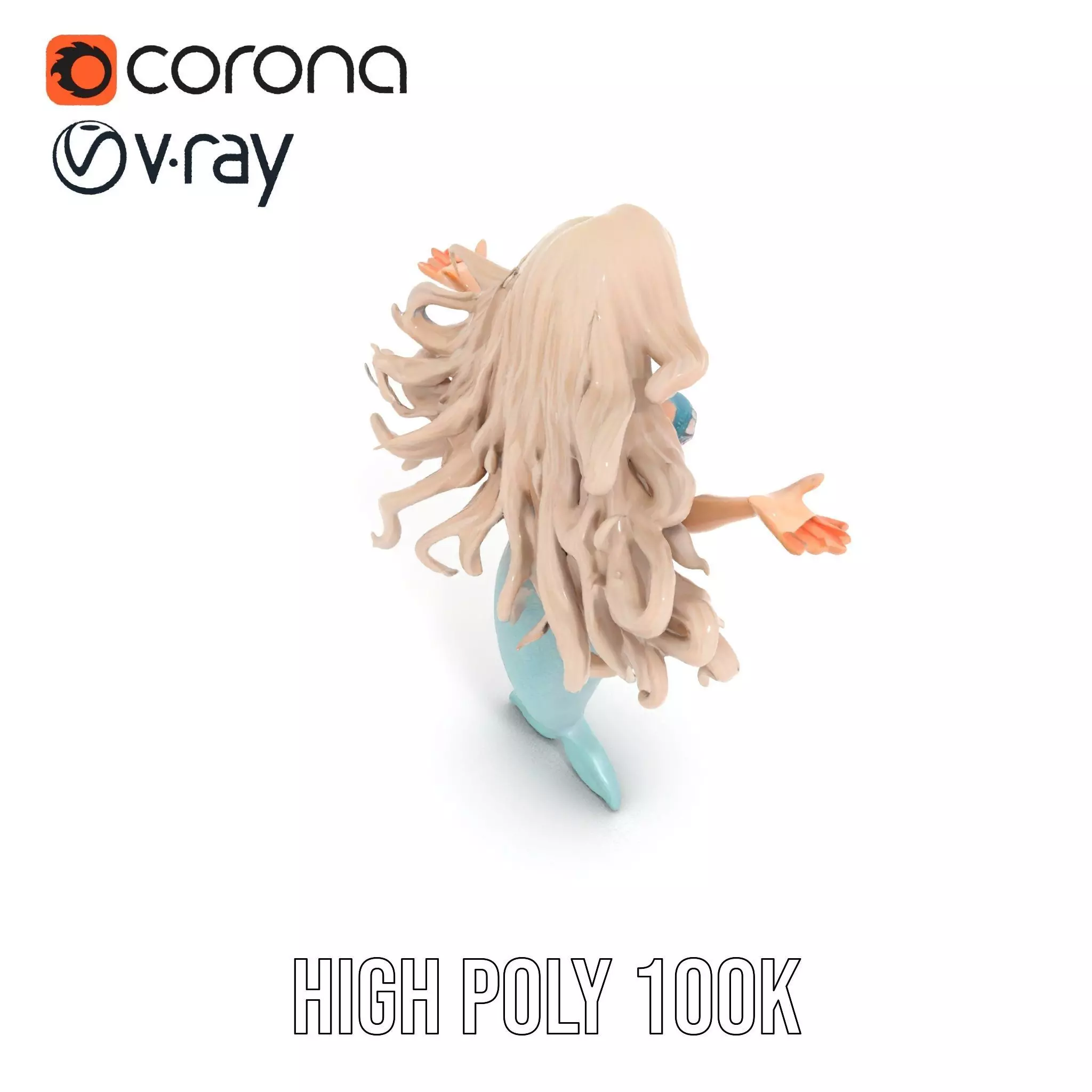 Elegant Mermaid Rigged and Animated Character Model Low-poly 3D model_18