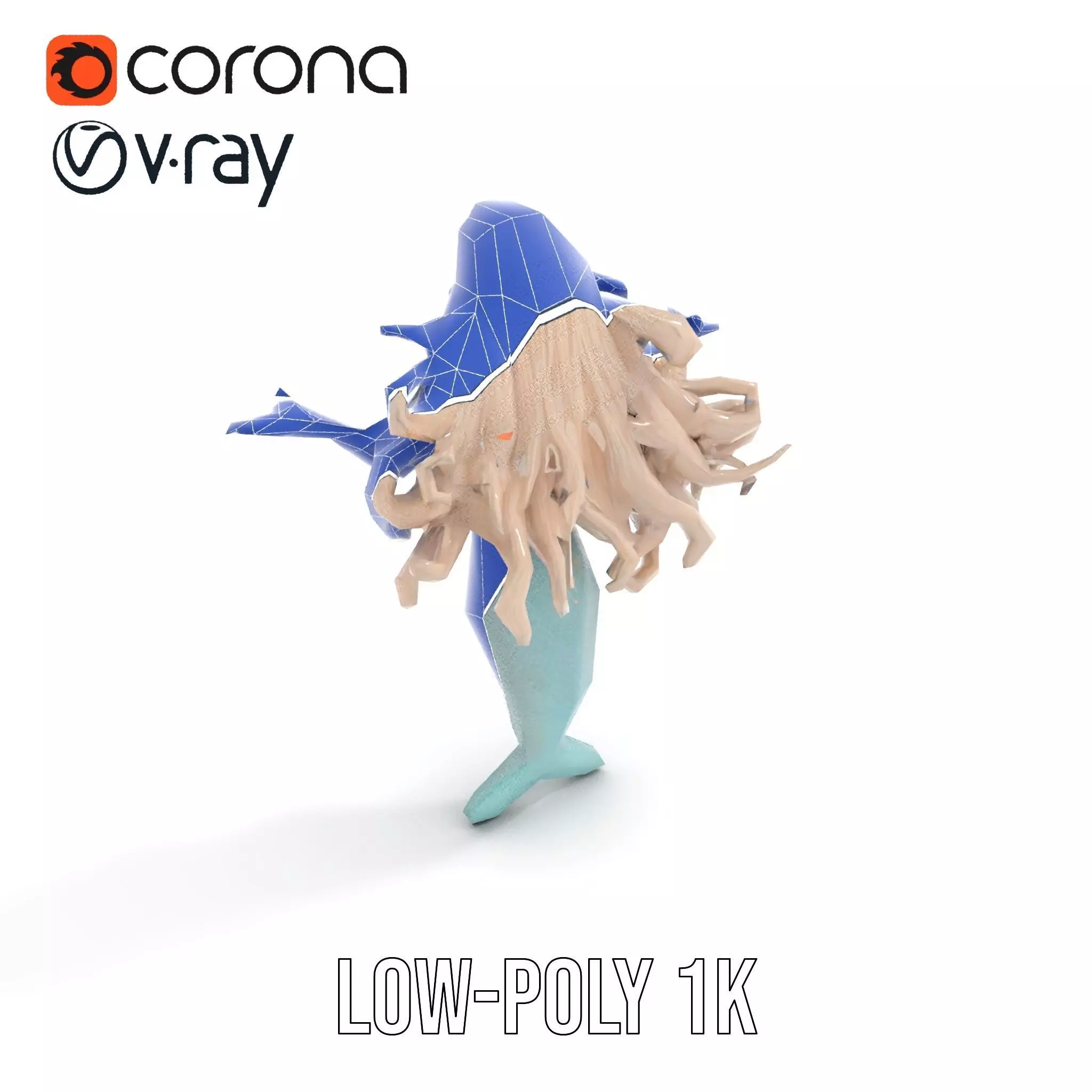 Elegant Mermaid Rigged and Animated Character Model Low-poly 3D model_14