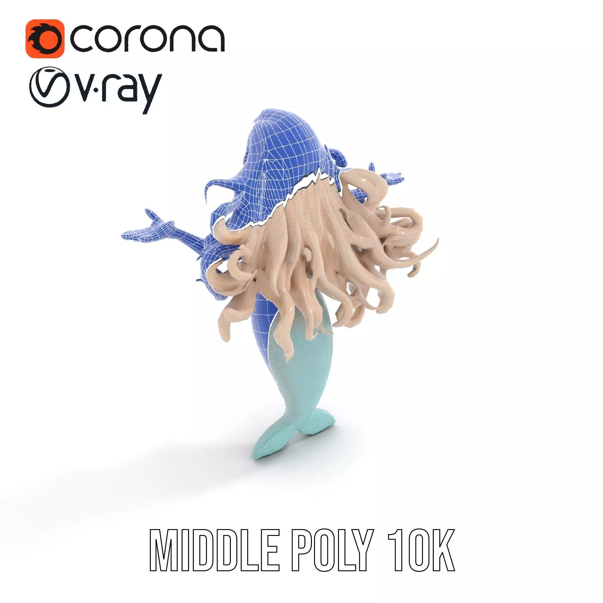 Elegant Mermaid Rigged and Animated Character Model Low-poly 3D model_19