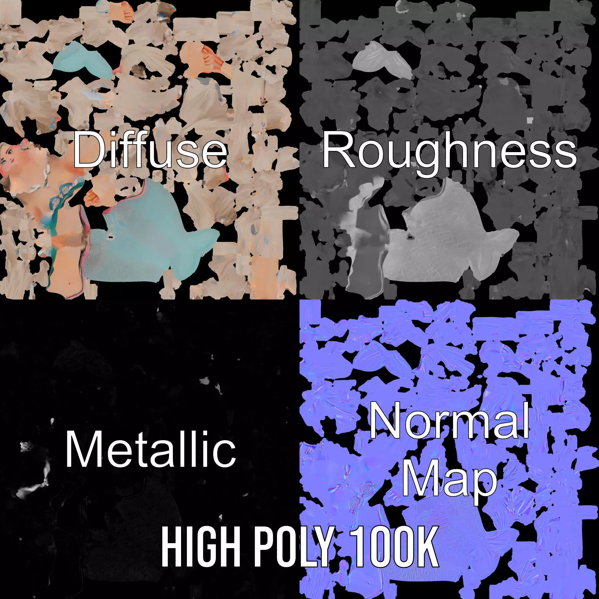 Elegant Mermaid Rigged and Animated Character Model Low-poly 3D model_4