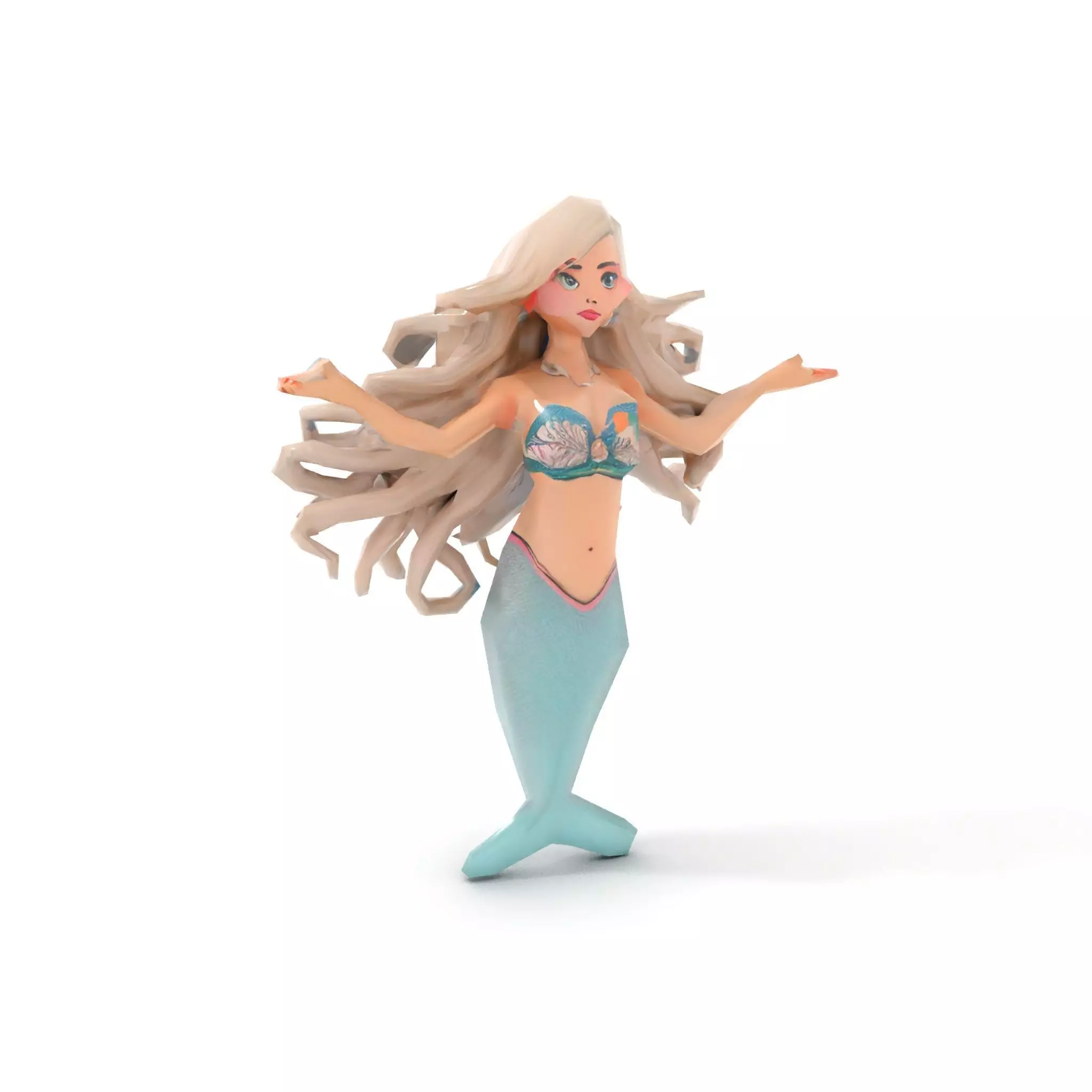Elegant Mermaid Rigged and Animated Character Model Low-poly 3D model_8