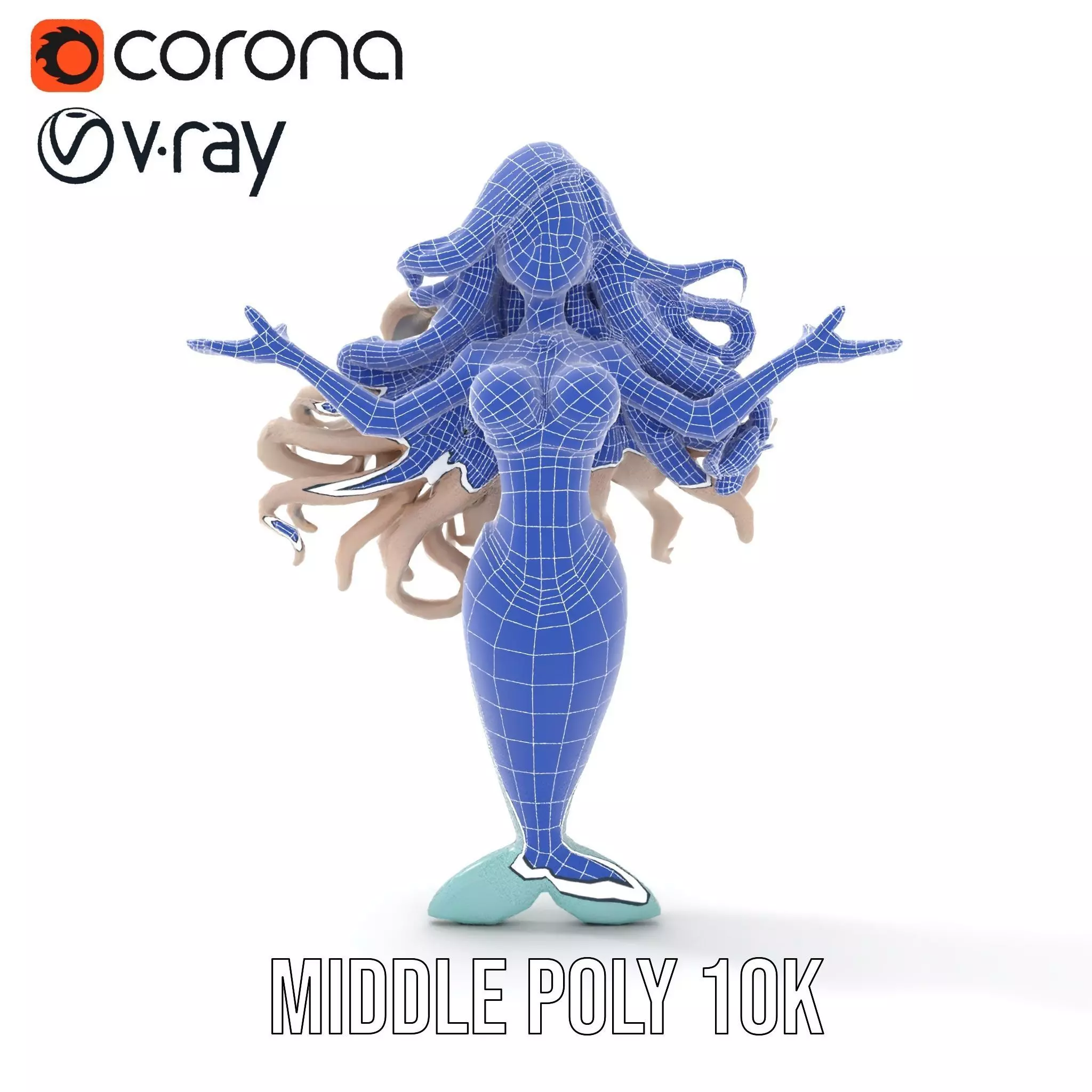 Elegant Mermaid Rigged and Animated Character Model Low-poly 3D model_33