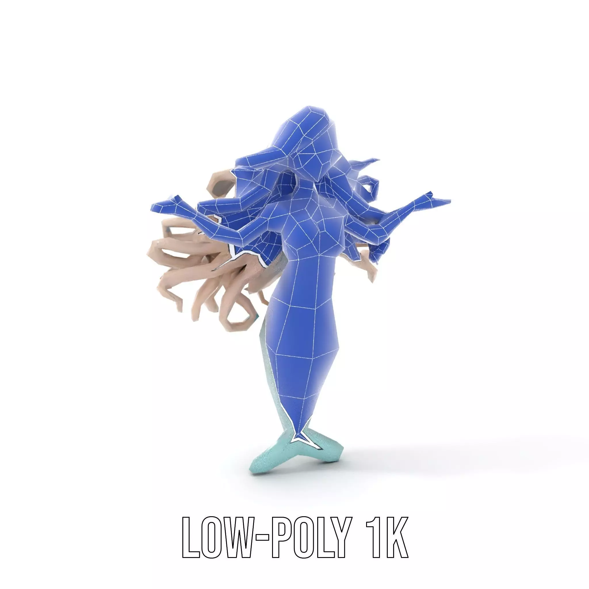 Elegant Mermaid Rigged and Animated Character Model Low-poly 3D model_23