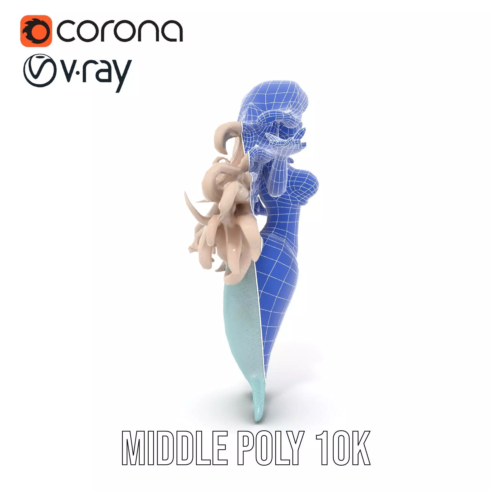 Elegant Mermaid Rigged and Animated Character Model Low-poly 3D model_35